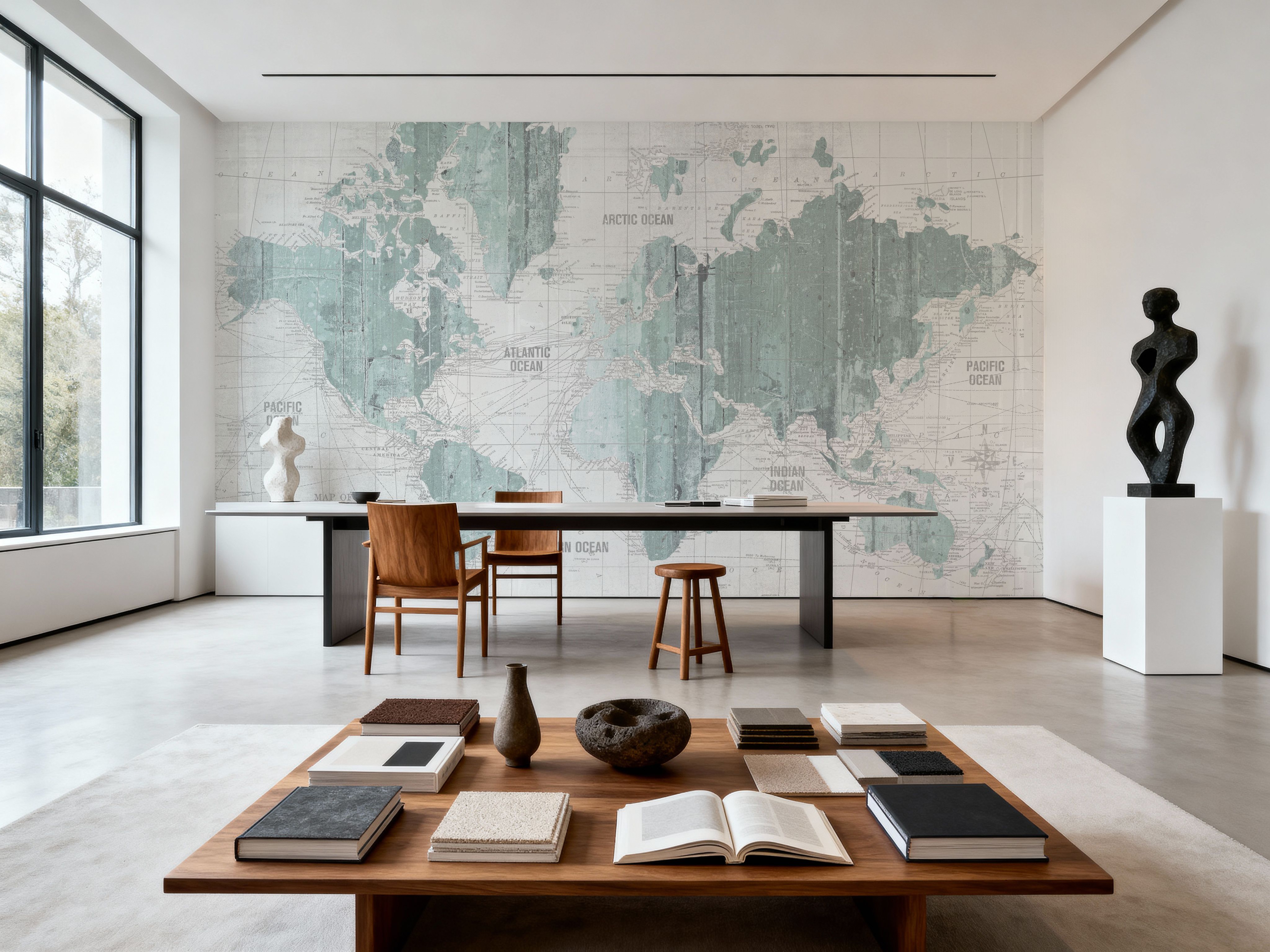 Old World Map Mint Gray