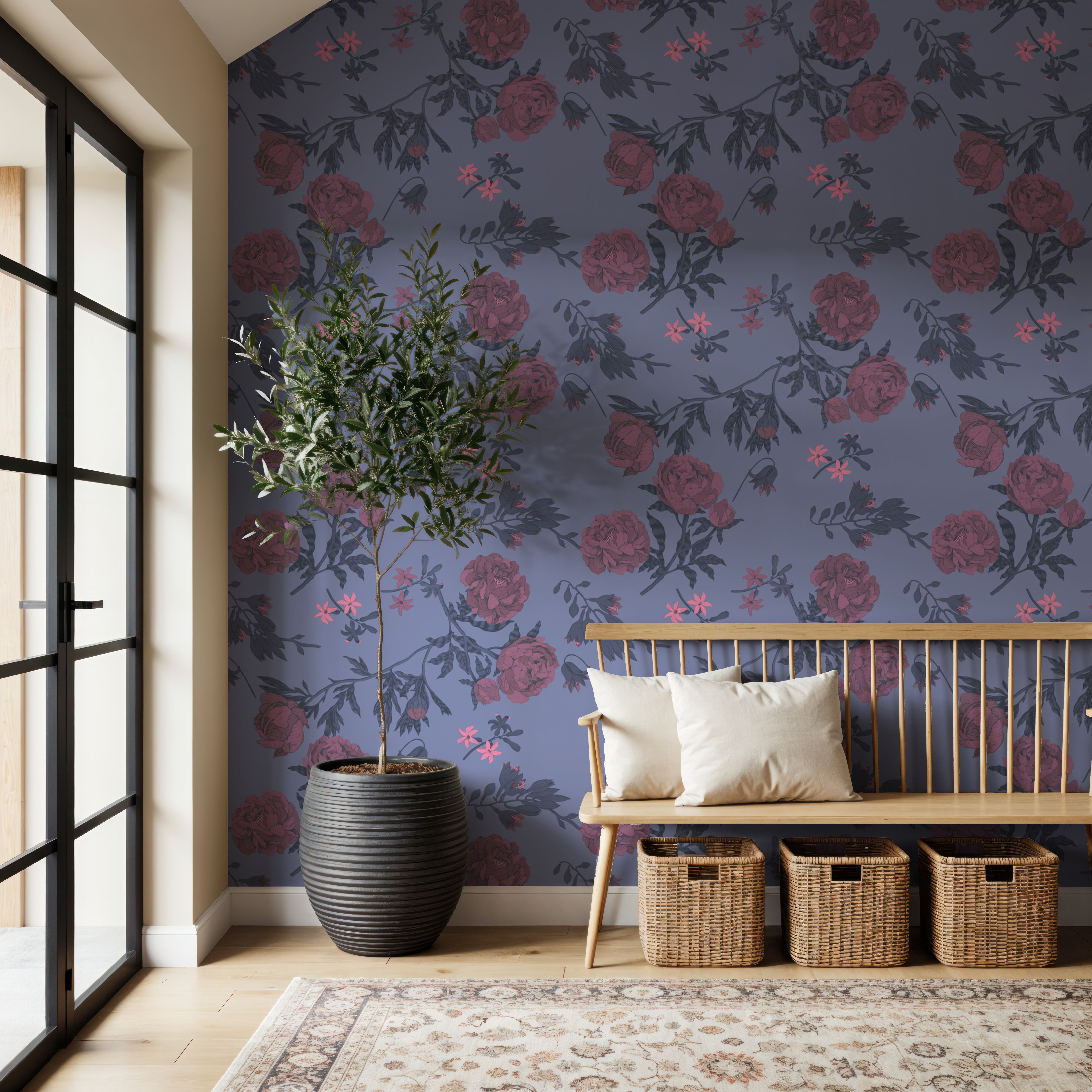 Peony Passion, Purple, Wallpaper