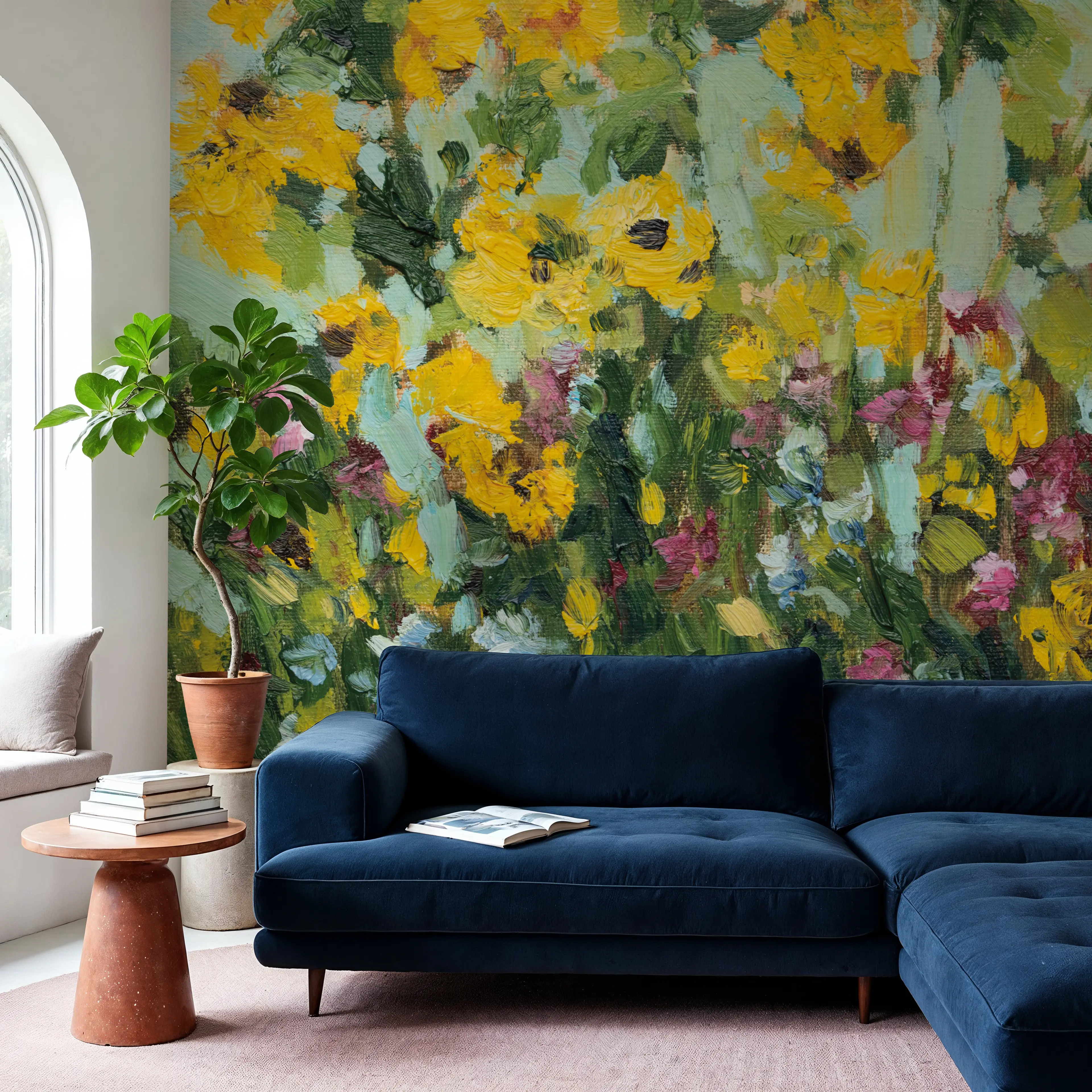 Wall Mural - Sunlit Sunflowers - Contemporary Landscapes mural wallpaper - White - Offices - Wallism UK - Peel & Stick or Paste-the-Wall