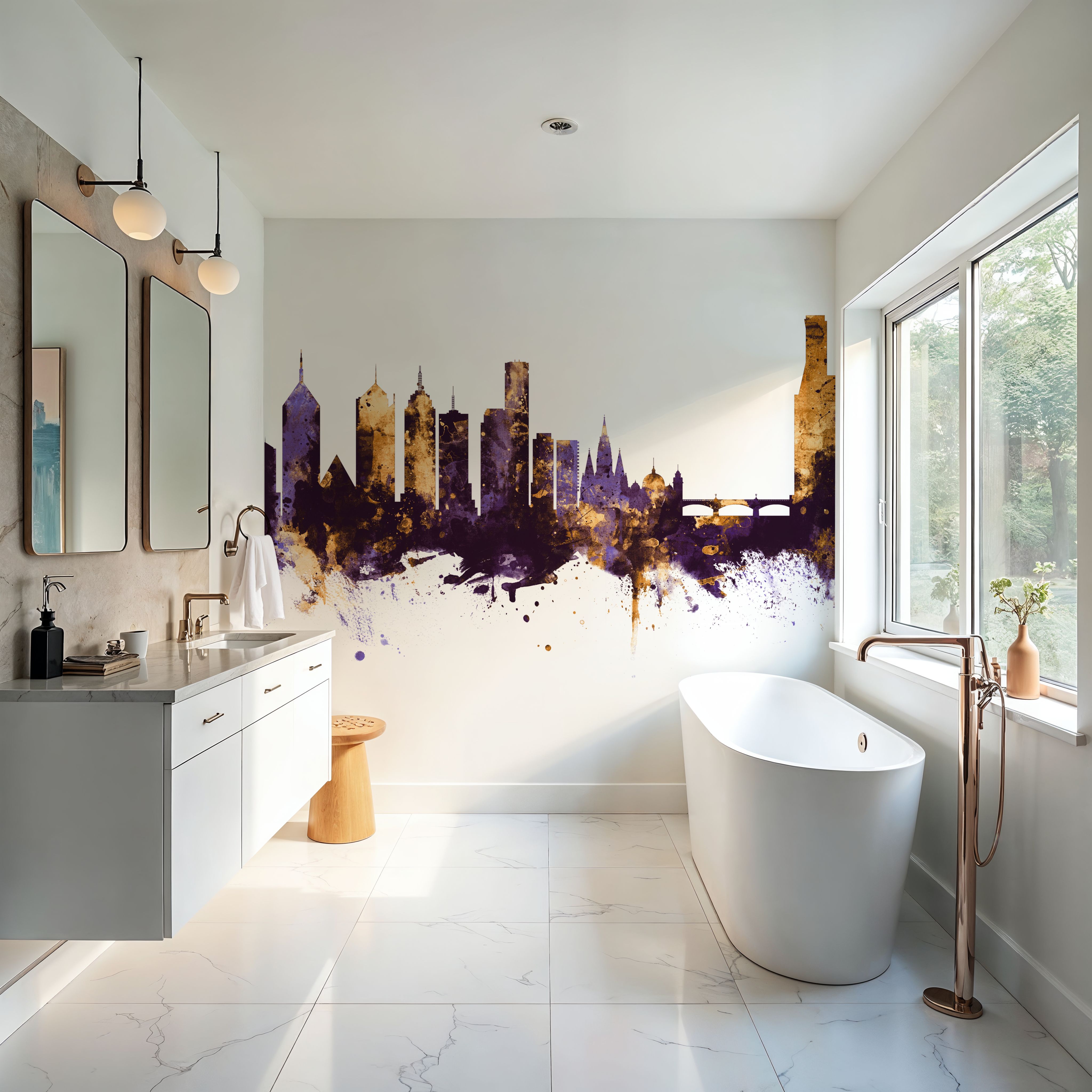 Melbourne Australia Skyline Purple & Gold