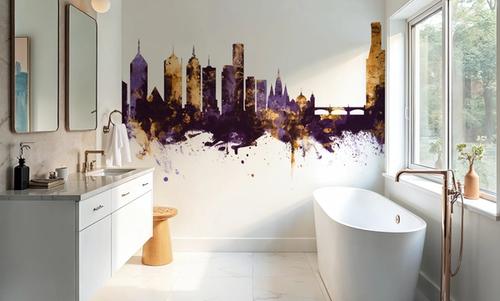 Melbourne Australia Skyline Purple & Gold