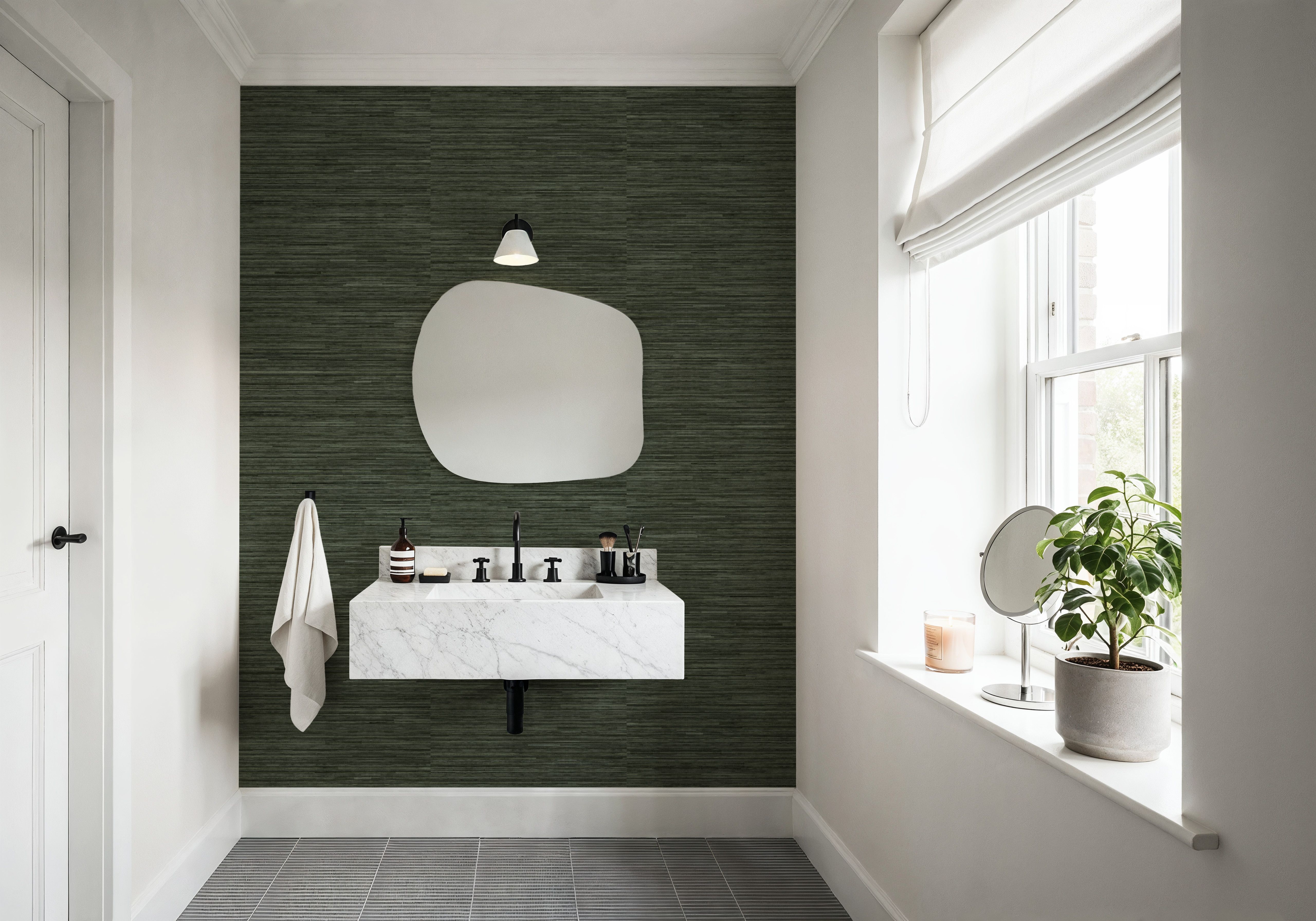 Faux Grasscloth with Visible Seams, Evergreen