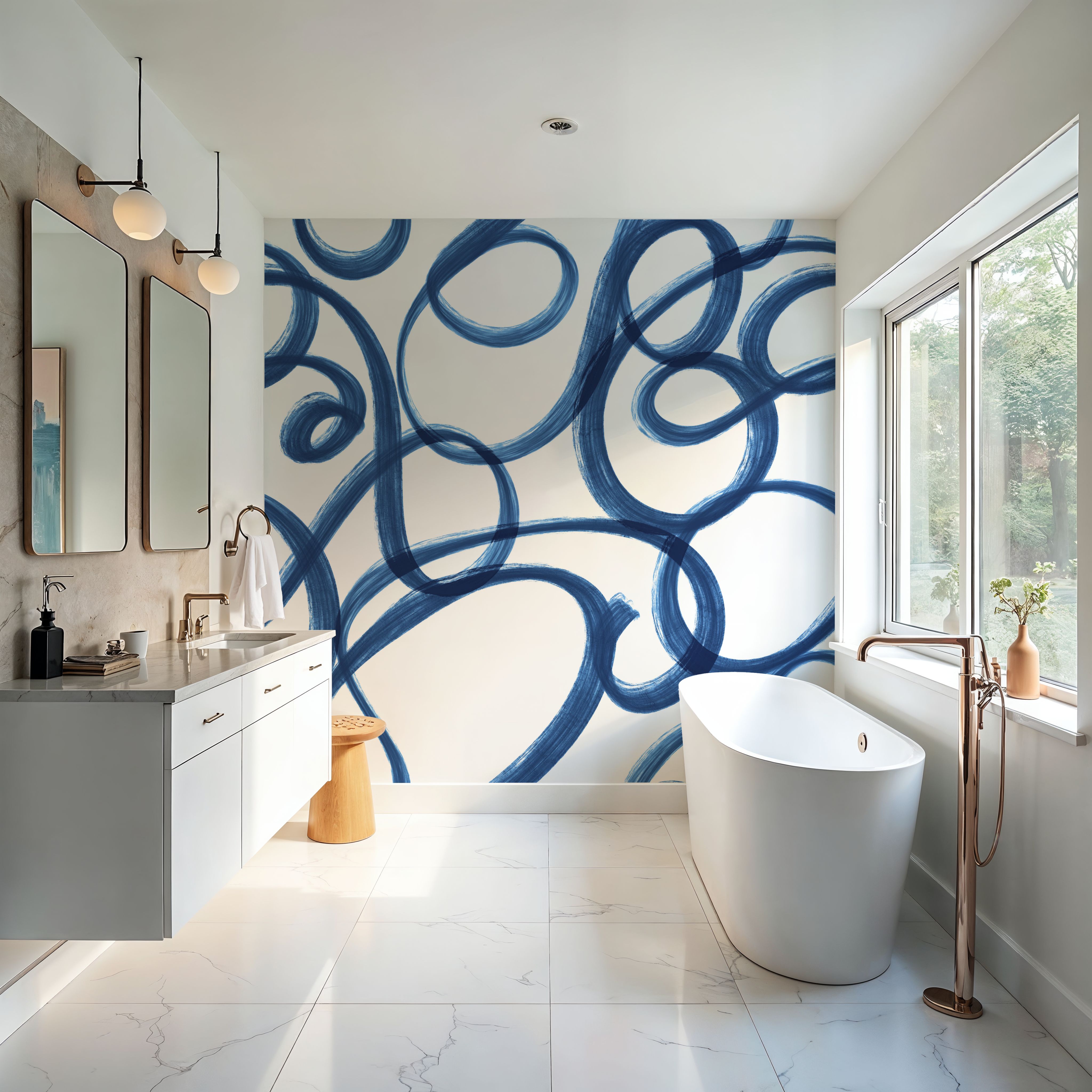 Curly Brush Lines, Blue