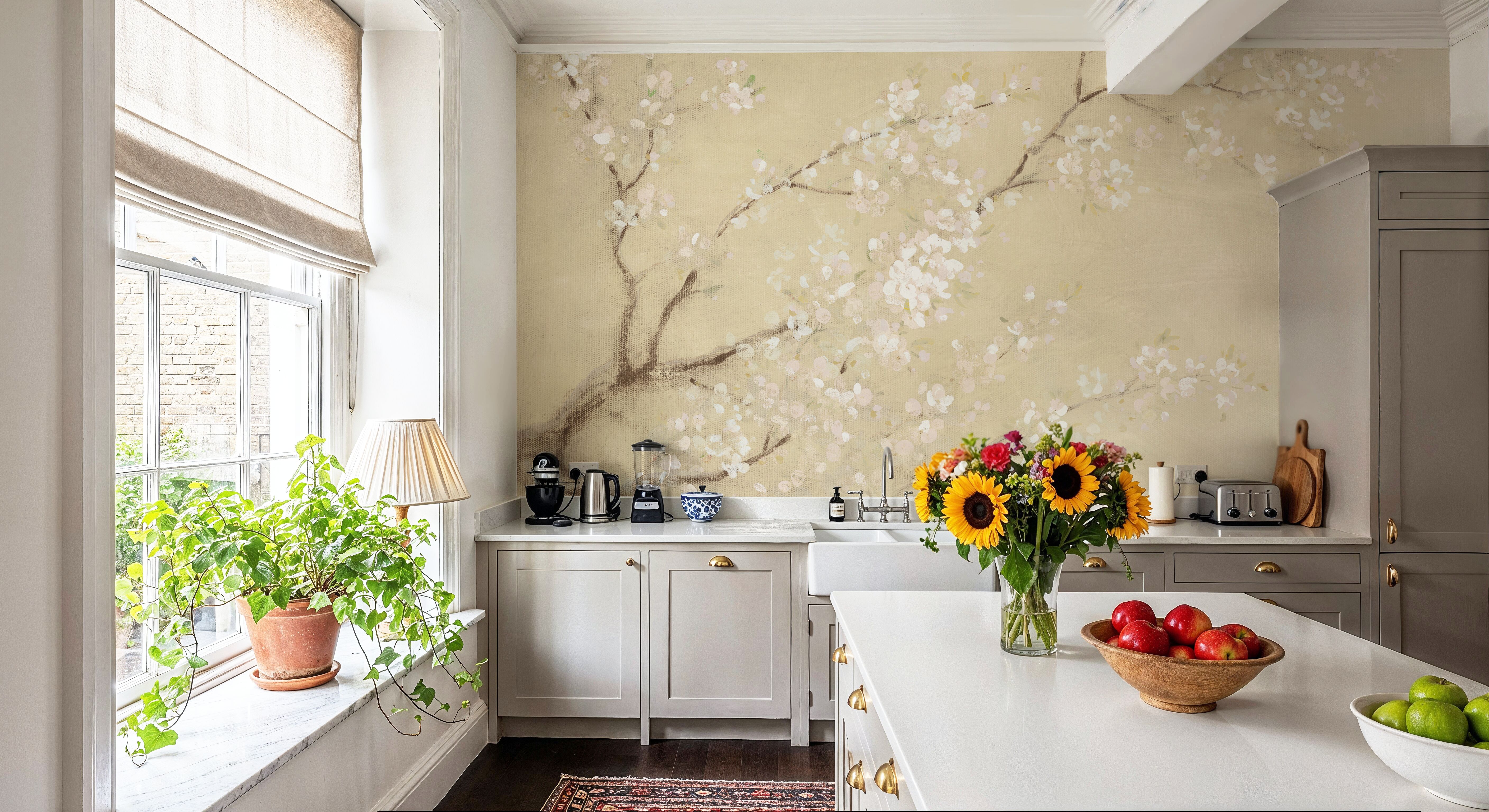 White Cherry Blossoms I Linen