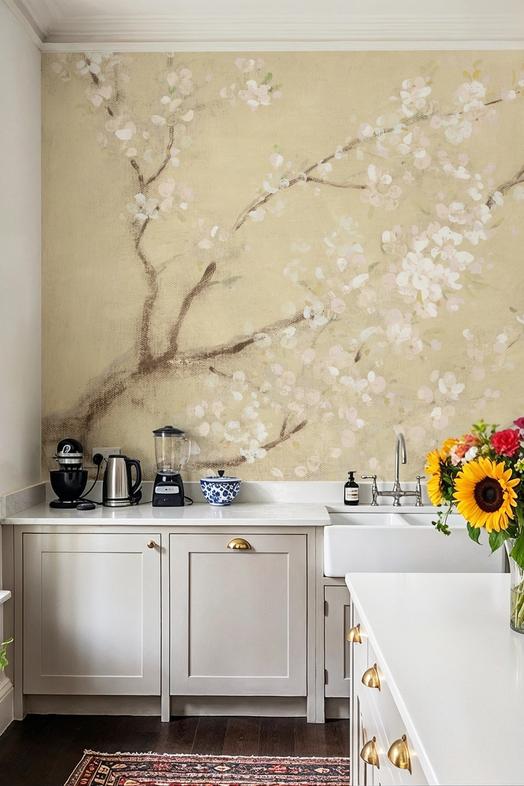 White Cherry Blossoms I Linen