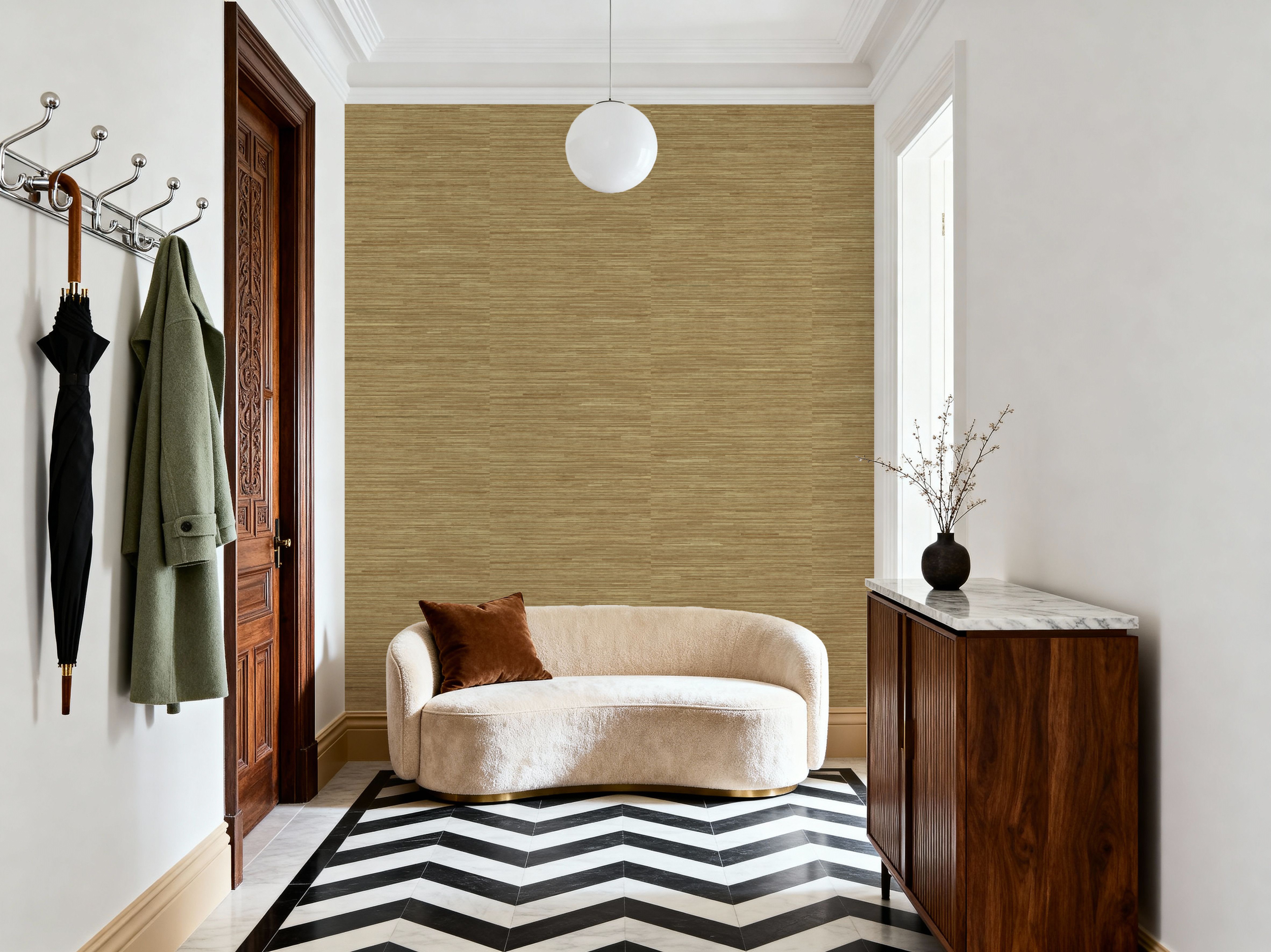 Faux Grasscloth with Visible Seams, Ochre