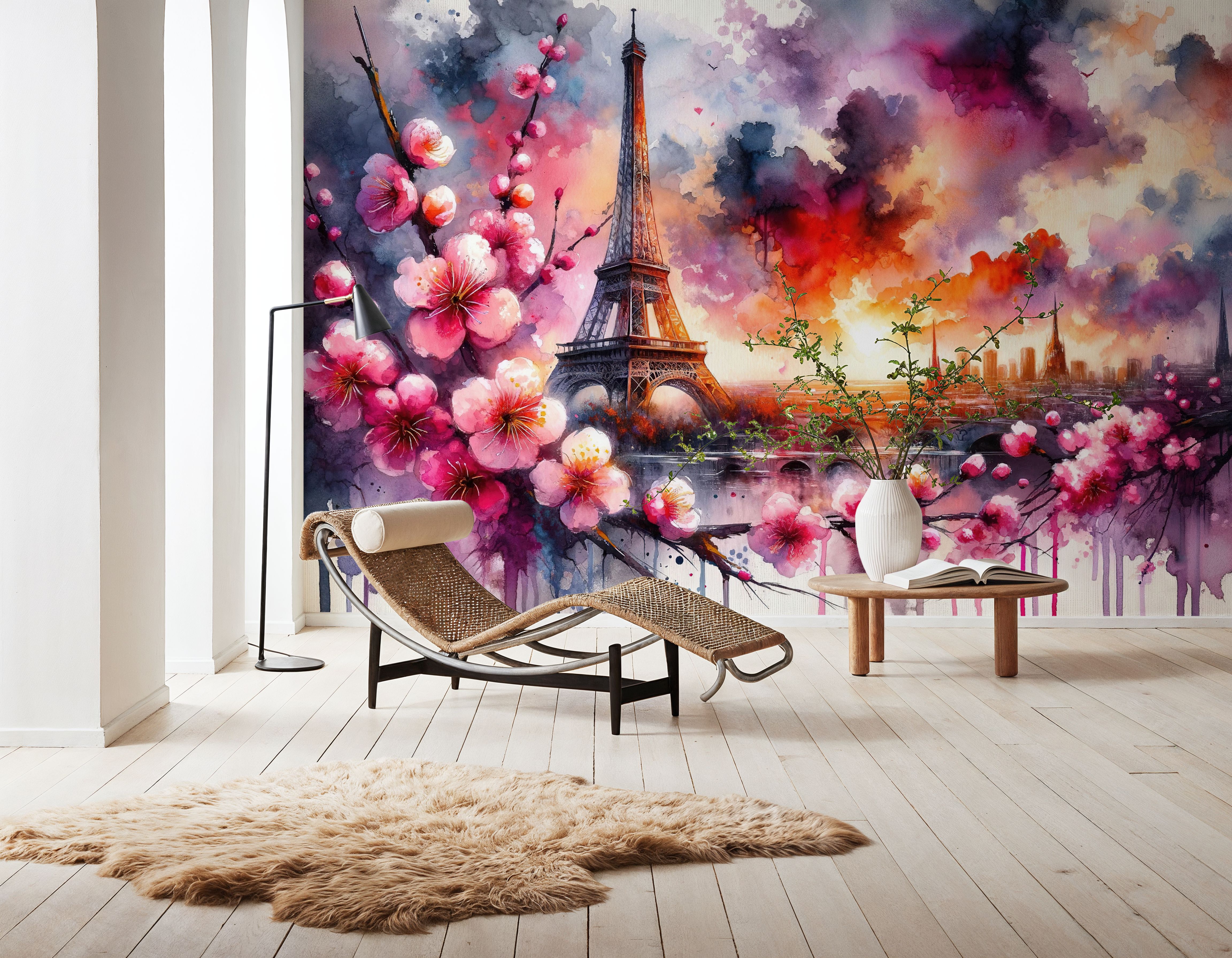 Watercolor Floral Paris Eiffel Tower