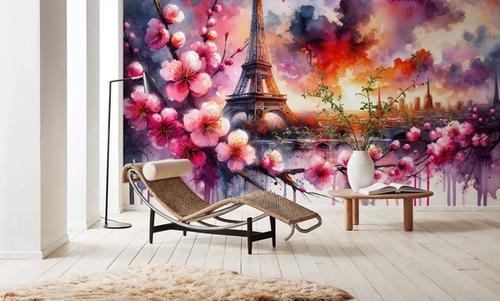 Watercolor Floral Paris Eiffel Tower