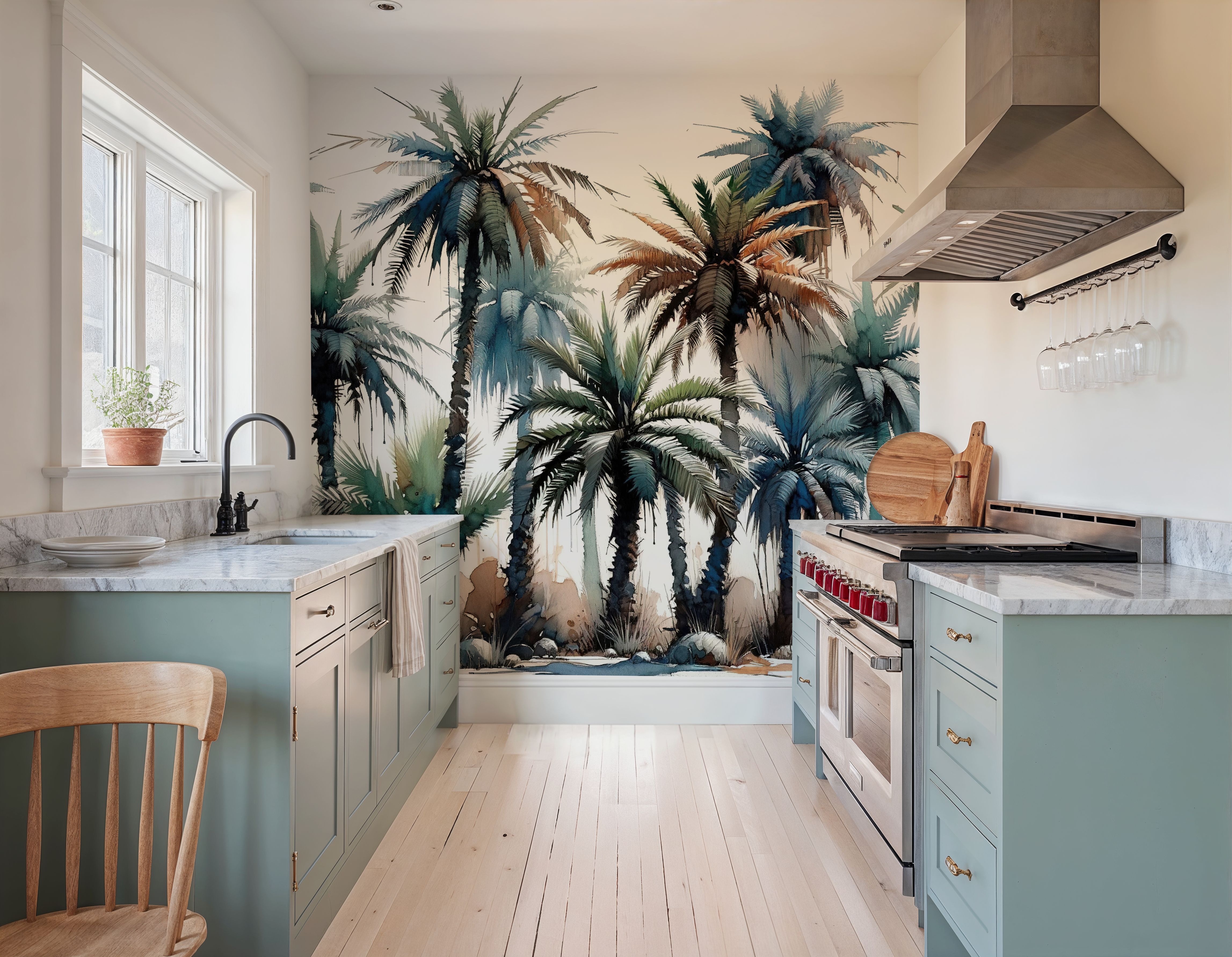 Vibrant Palm Trees in Watercolor