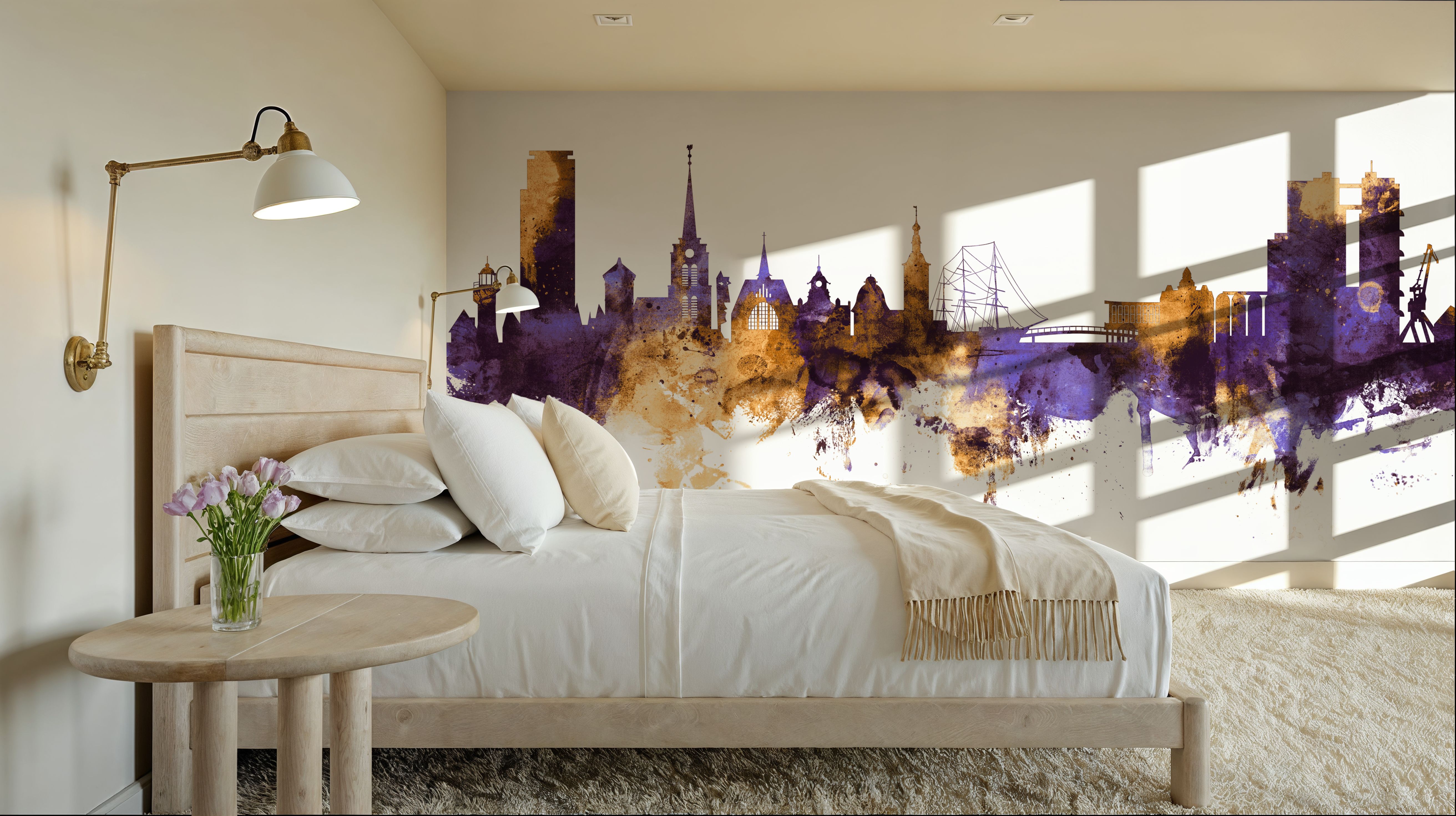 Halmstad Sweden Skyline Purple & Gold