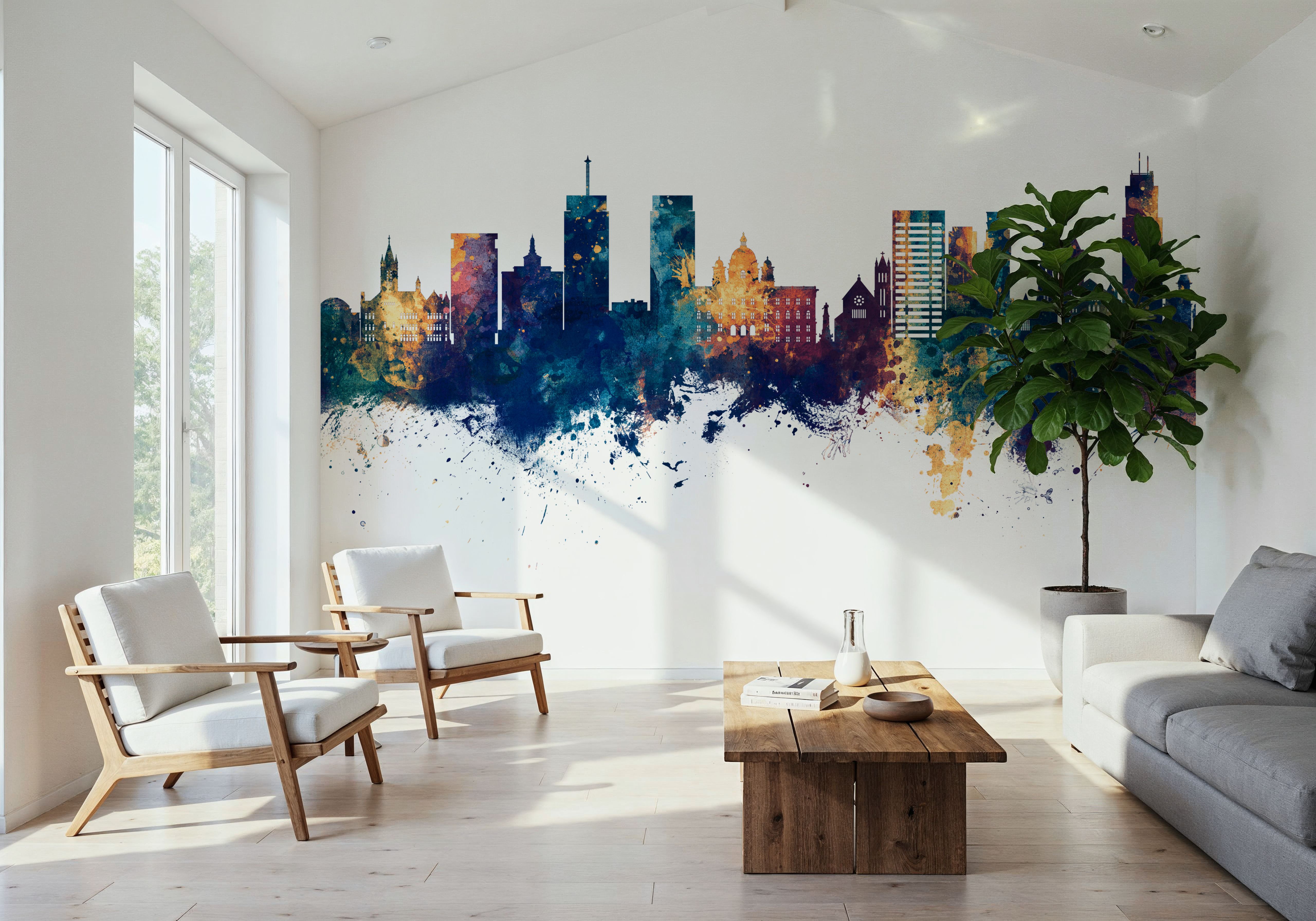 Syracuse New York Skyline Blue & Bronze, Wallpaper
