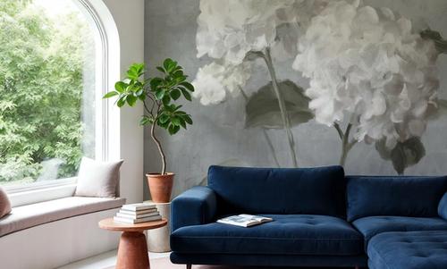 White Hydrangeas on Gray