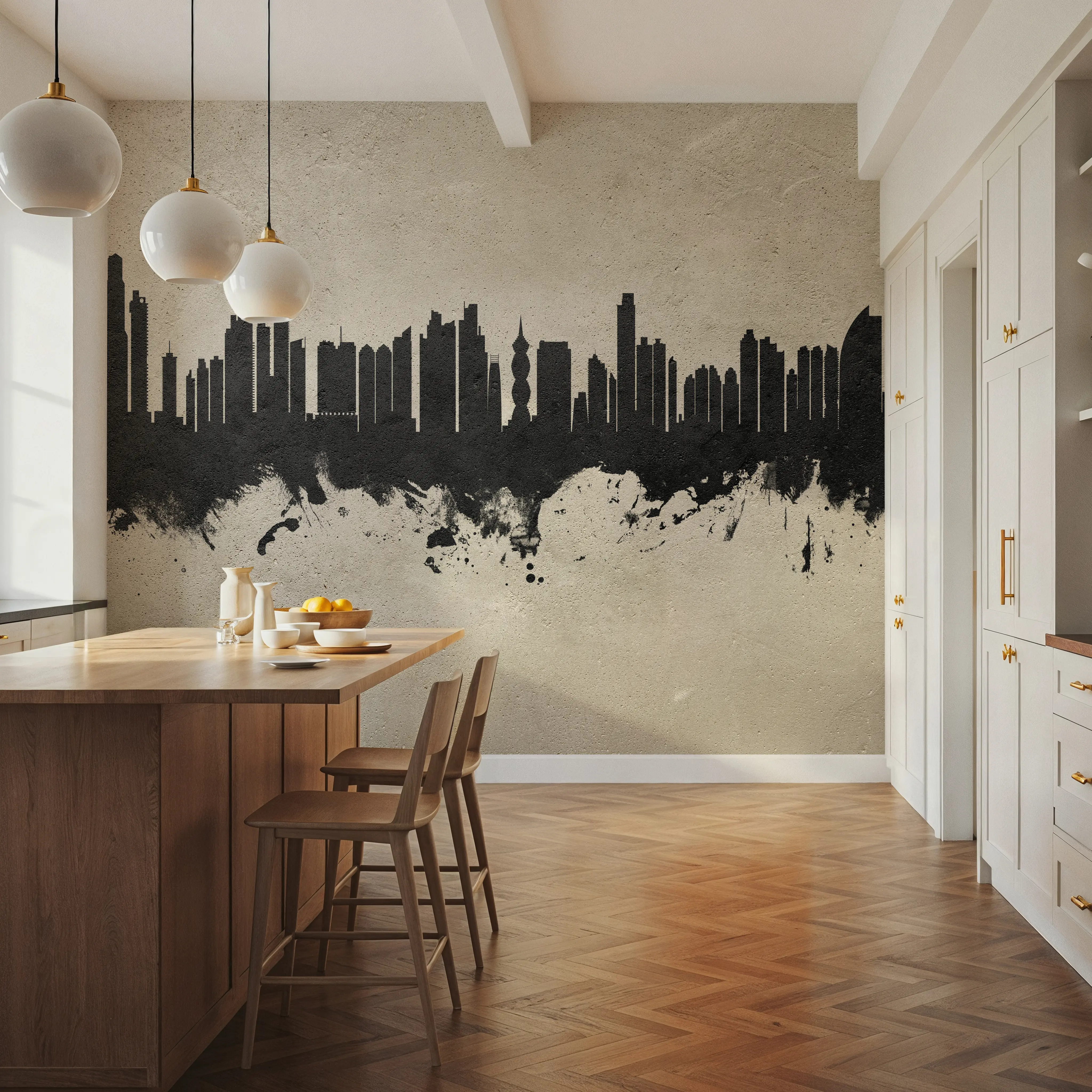 Mural - Panama City Skyline Concrete - Grafisk konst fototapet - Grå - Entrétrappor - Wallism - Självhäftande eller limmad