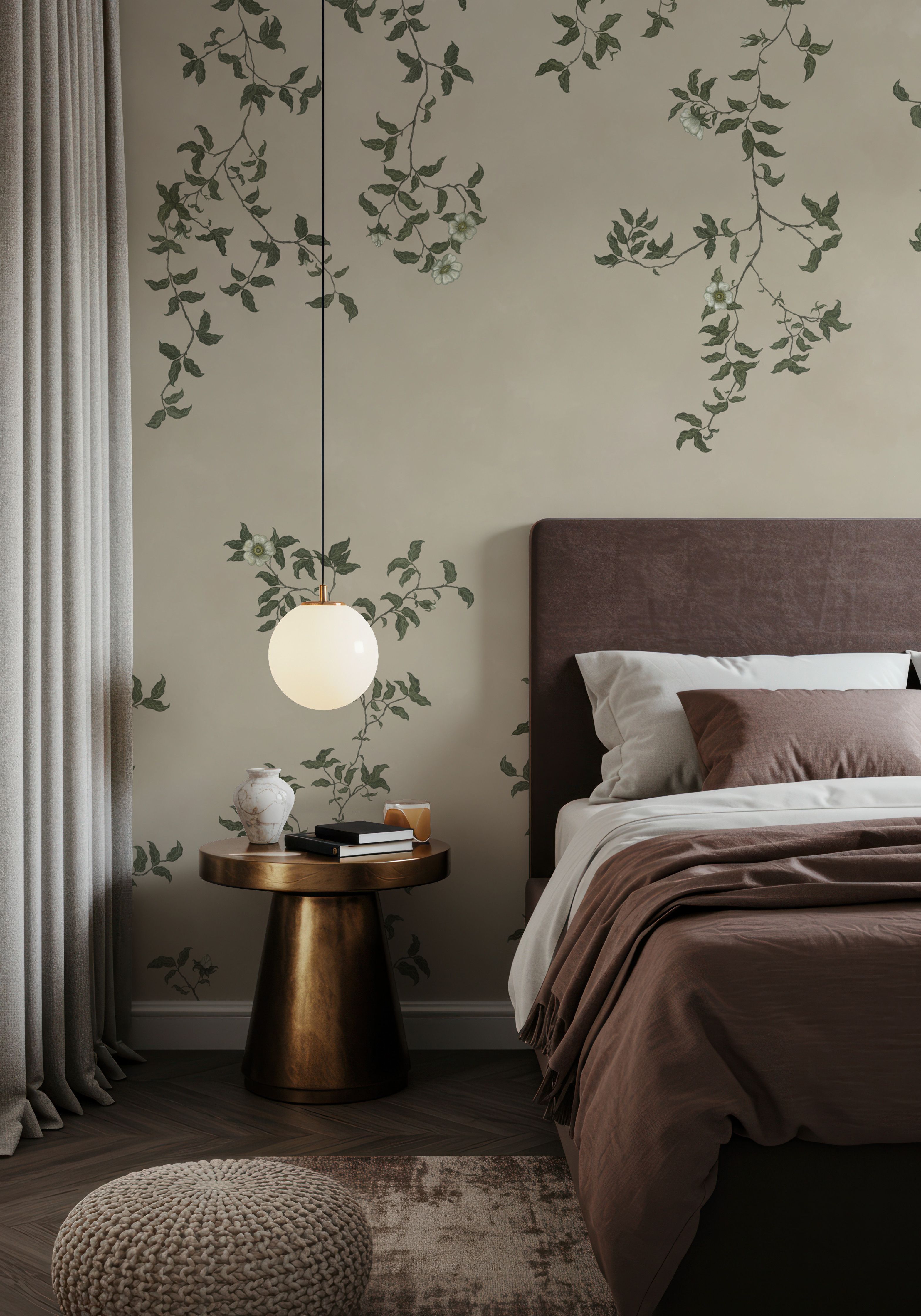 Rambling Rose, Ivory on Light Beige