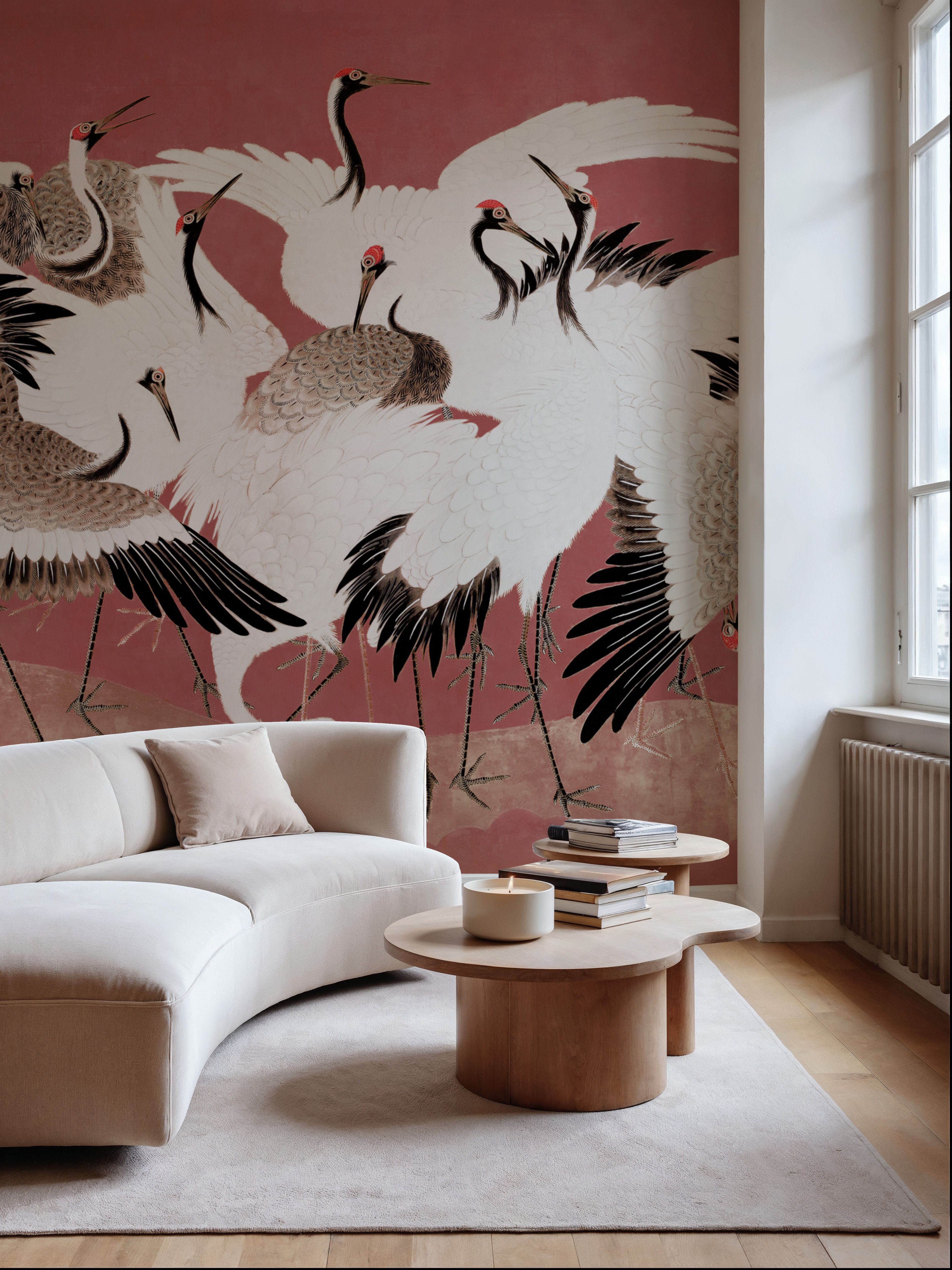Japanese Flock of Cranes, Coral Blush