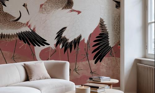Japanese Flock of Cranes, Coral Blush