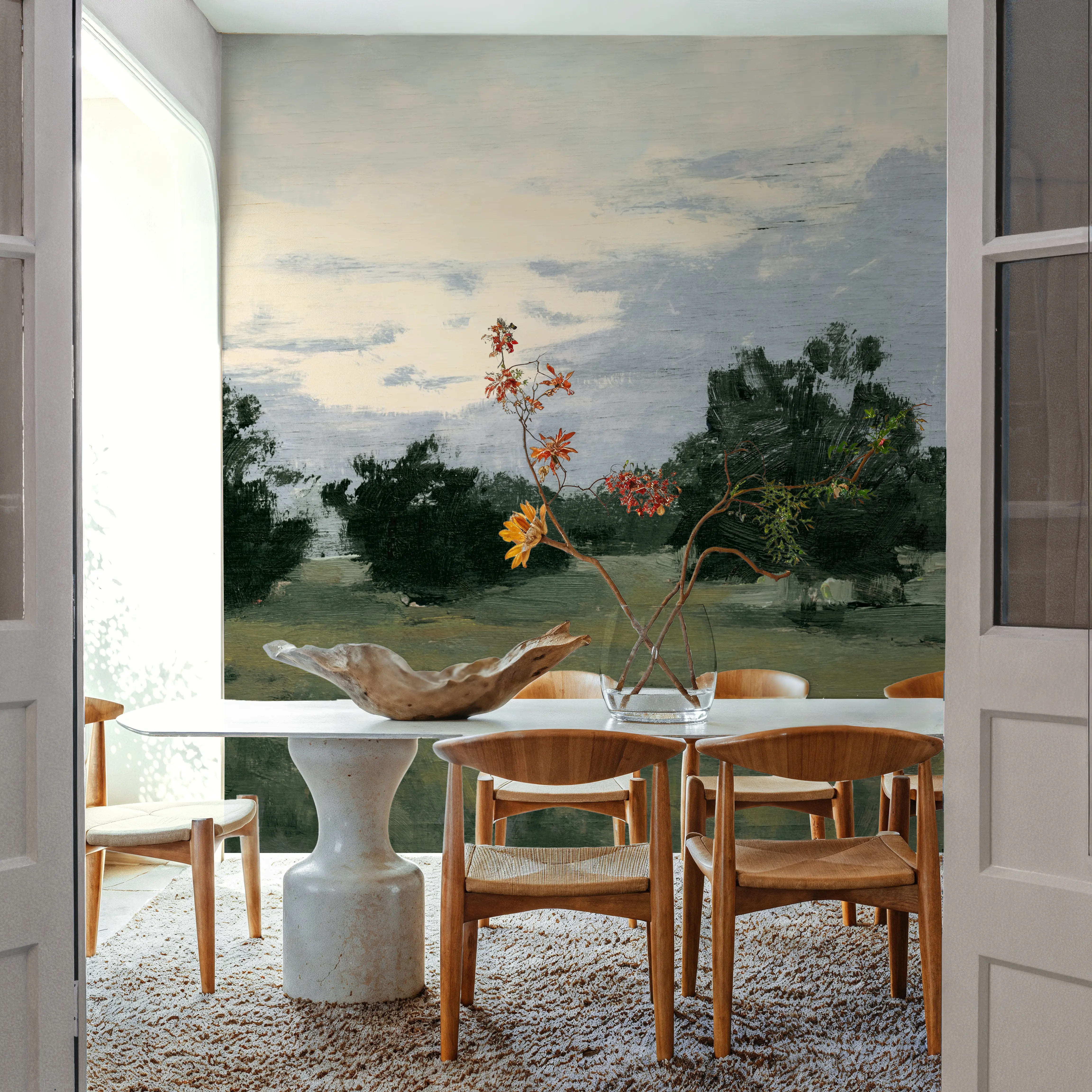 Papier Peint Panoramique - Sunset Fields Country Traditions - Contemporain Paysages - Vert - Salon - Wallism Belgique