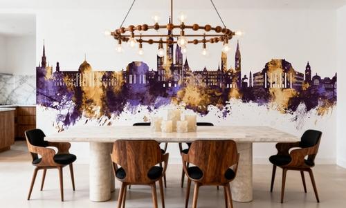 Weisbaden Germany Skyline Purple & Gold