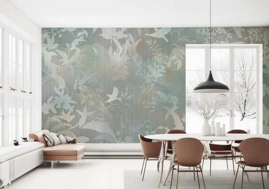 Birds in the Fog Green premium wallpaper mural | Wallism | A creative revolution for walls