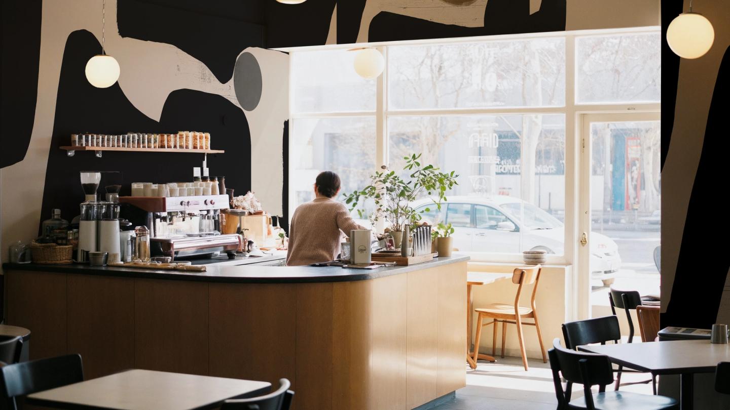 cafe with wall mural