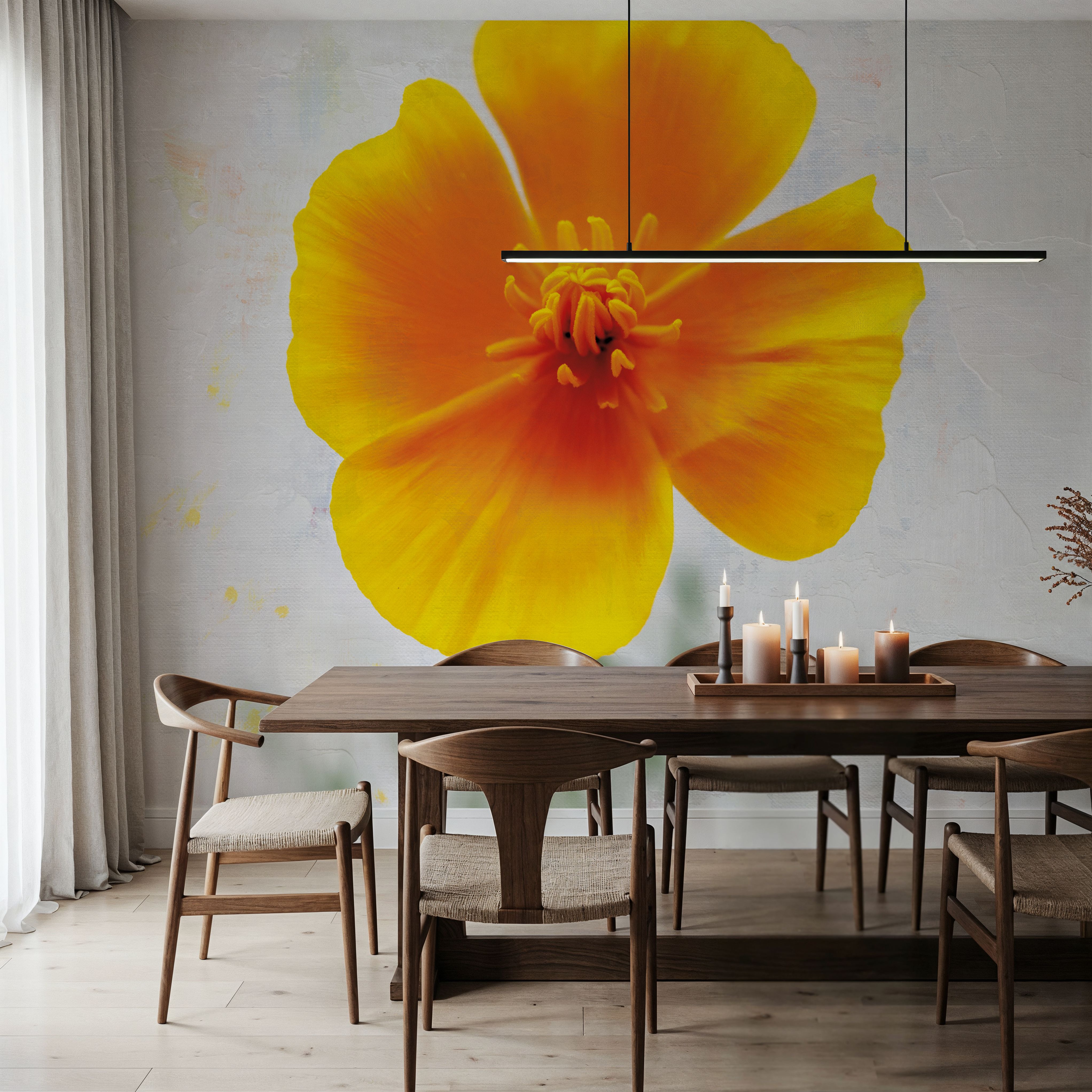 Wall Mural - Wonderful Wildflowers V - Floral Nature mural wallpaper - Orange - Living room - Wallism US - Premium, Textured or Peel & Stick