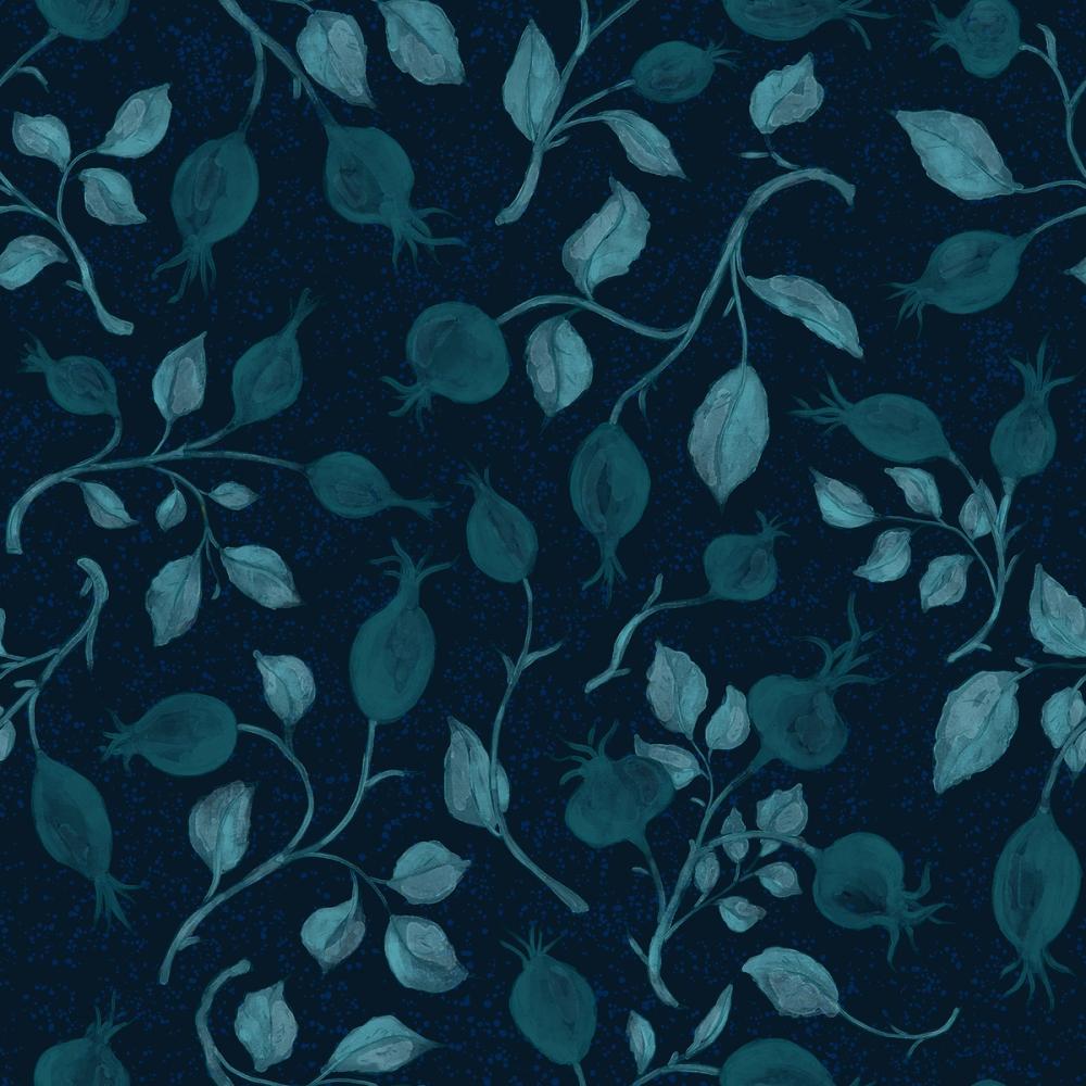 Rosehips, Teal on Midnight