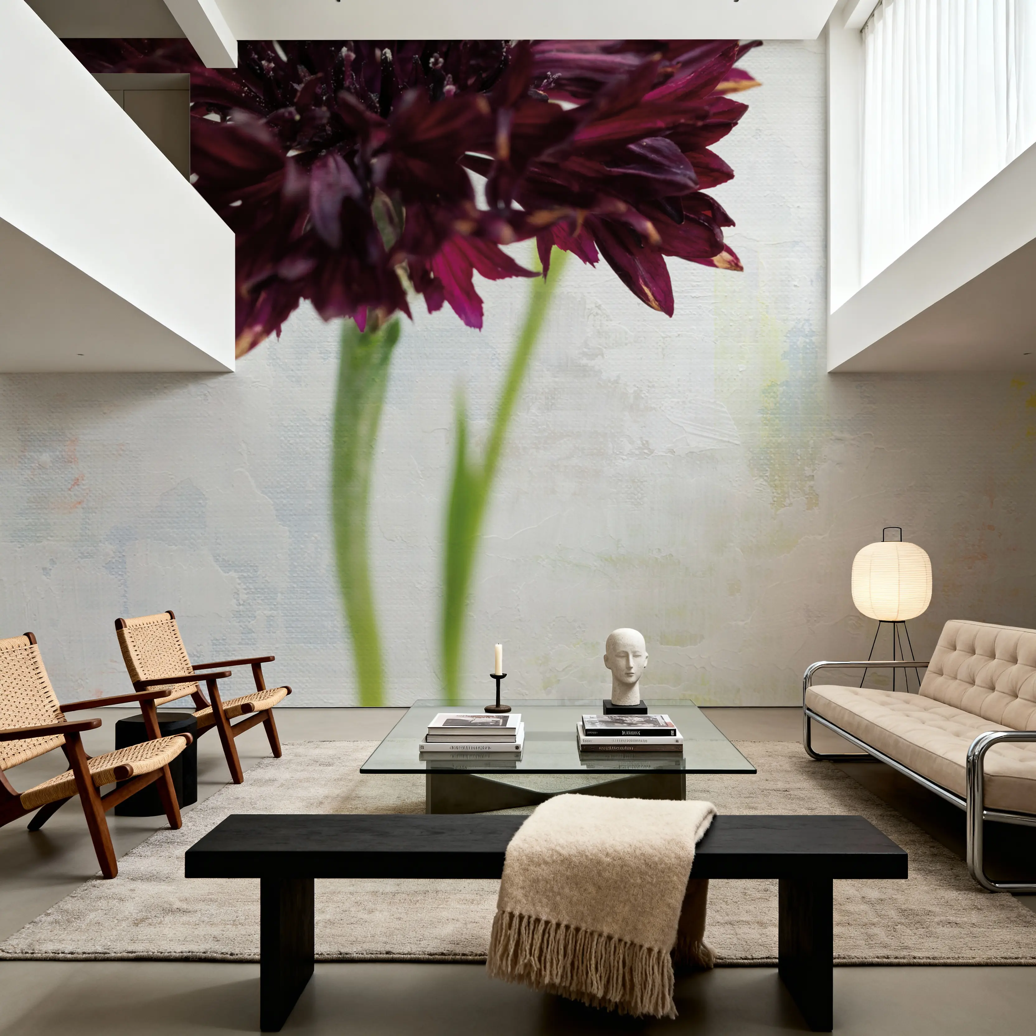 Fotobehang - Wonderful Wildflowers VIII - Hedendaagse Kunst Natuur Mural - Rood - Eetkamer - Wallism Nederland - Zelfklevend of Vliesbehang