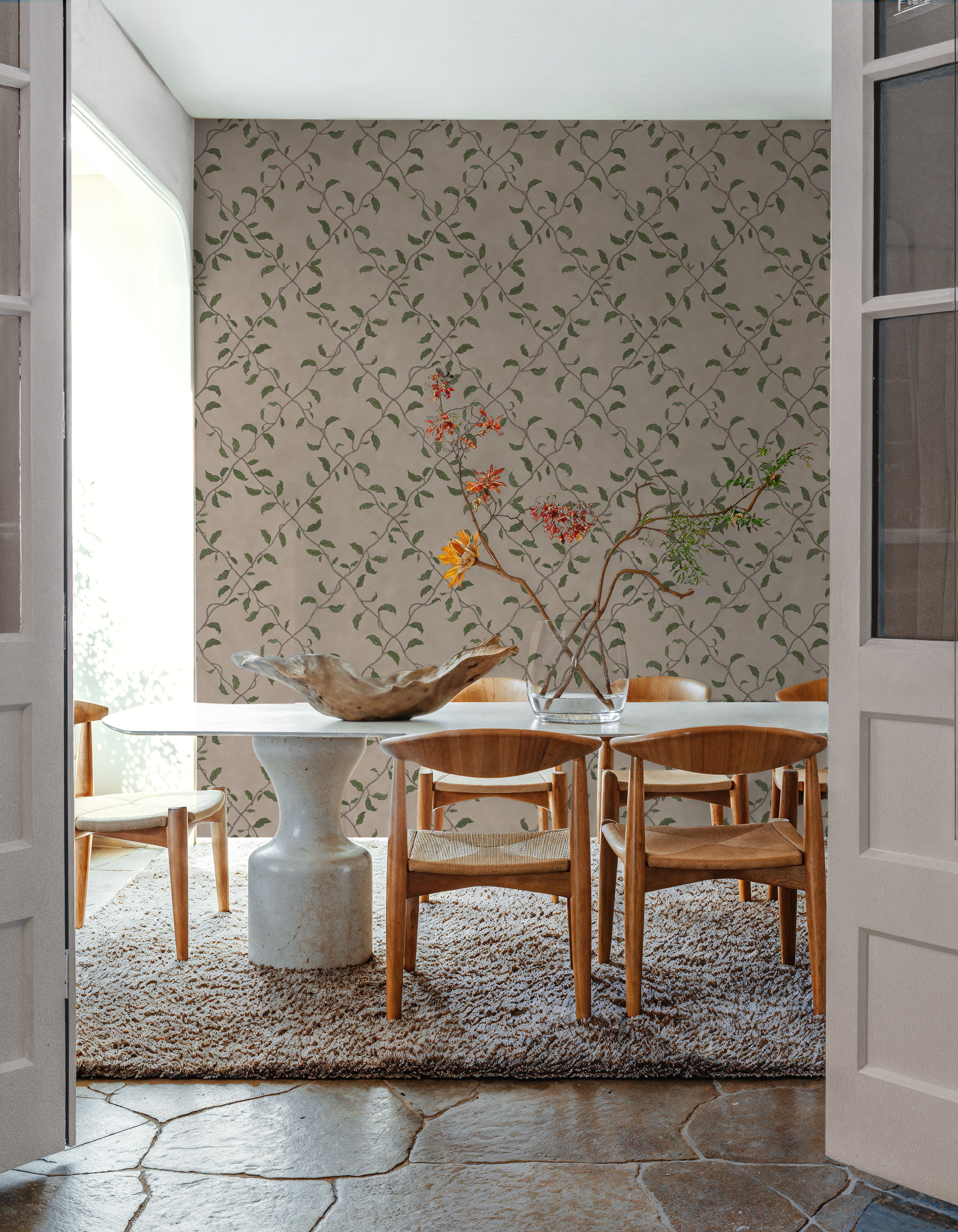 Emerald Trellis, Beige, Wallpaper