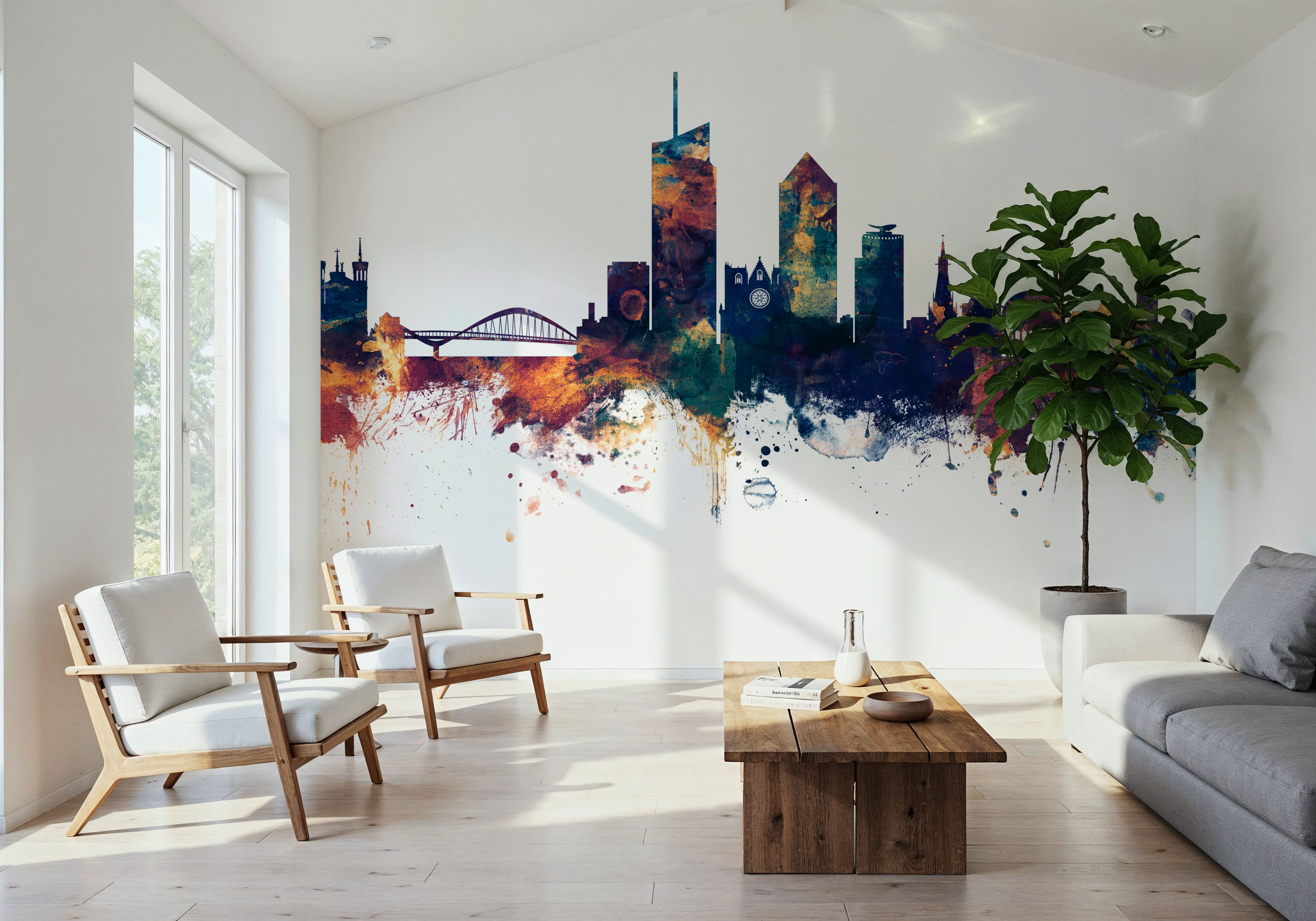 Lyon France Skyline Blue & Bronze, Papier peint