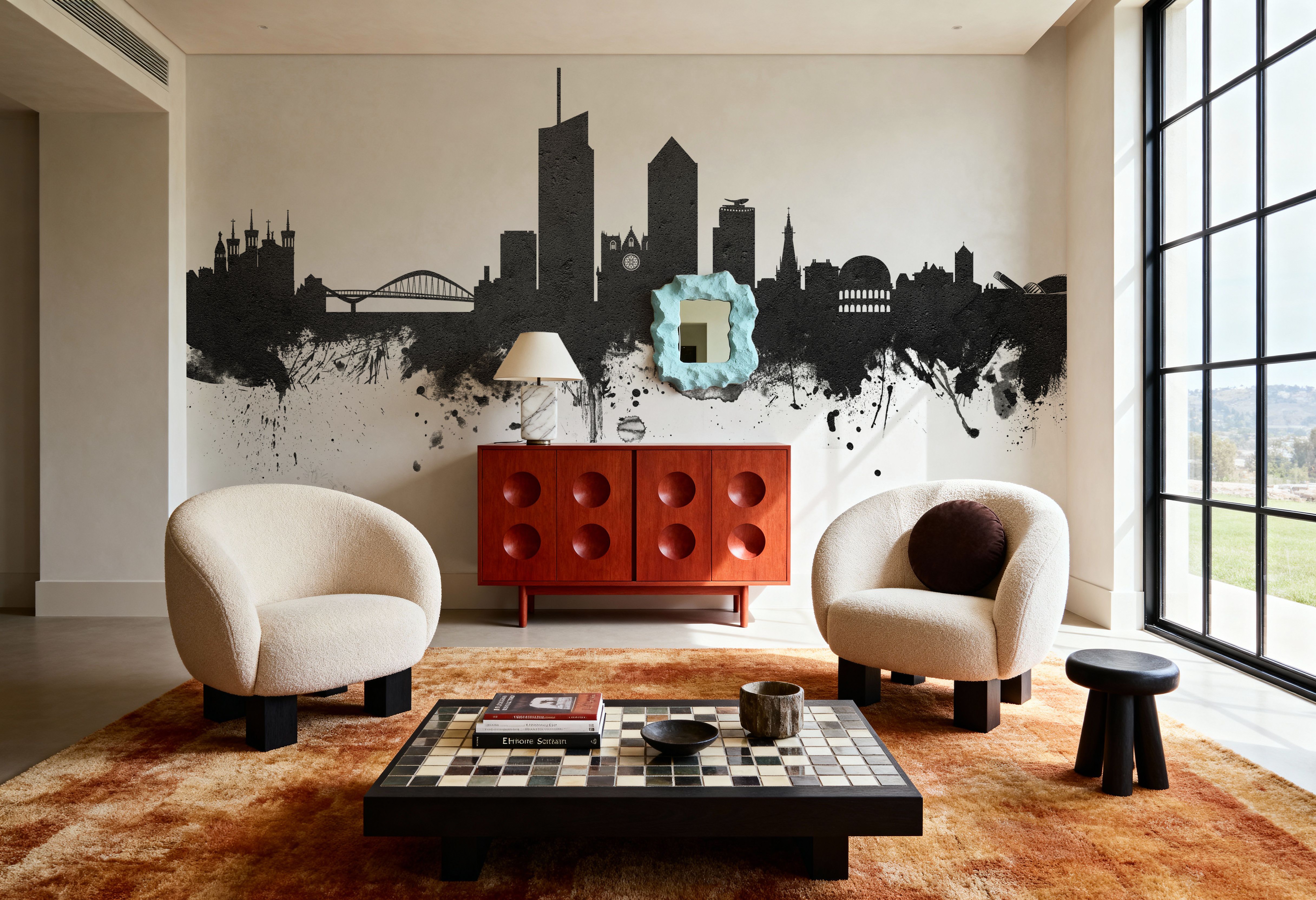 Lyon France Skyline Black & White, Papier peint