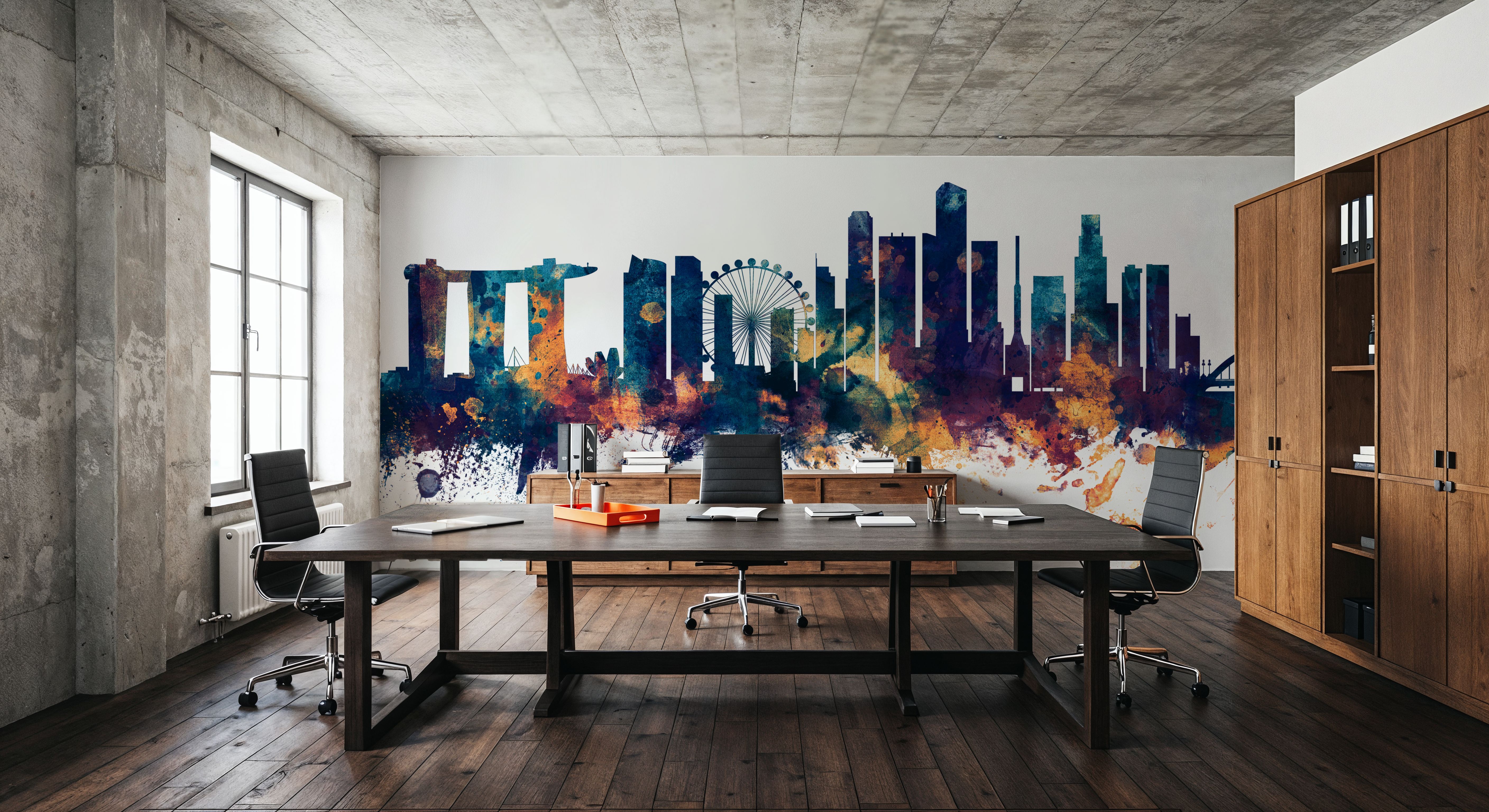 Singapore Skyline Blue & Bronze, Wallpaper