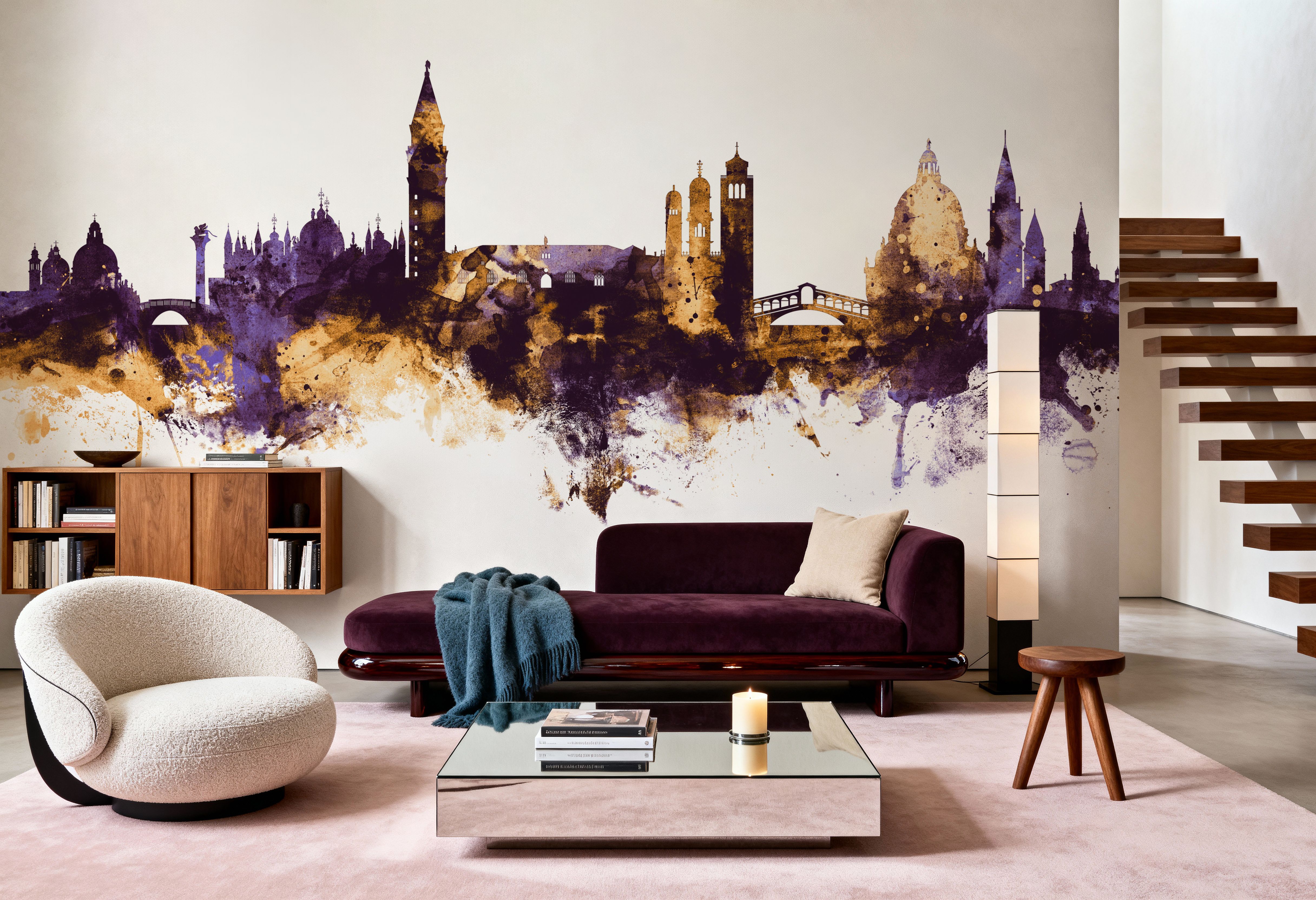 Venice Itay Skyline Purple & Gold, Tapeten