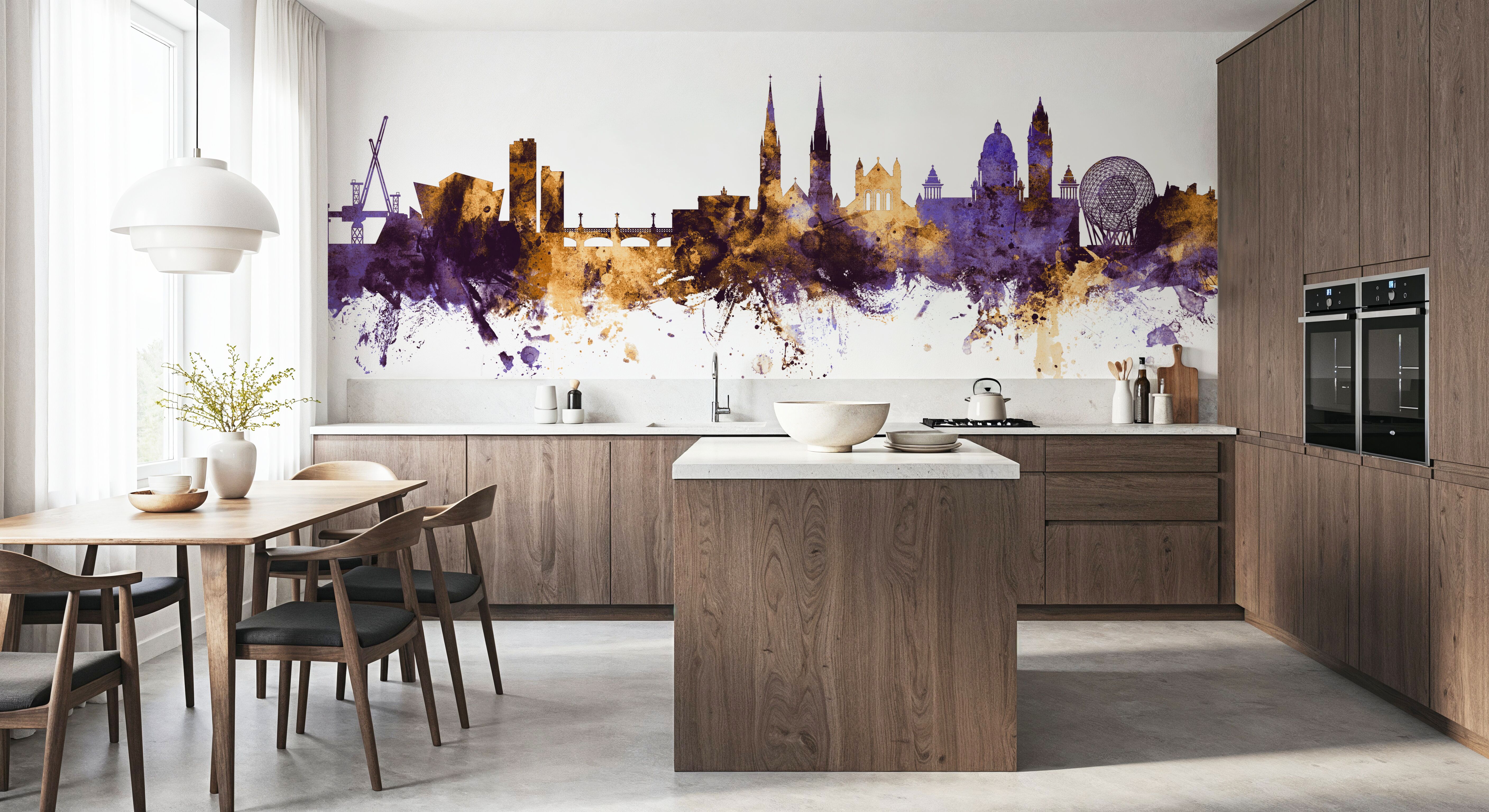 Belfast Northern Ireland Skyline Purple & Gold, Tapet