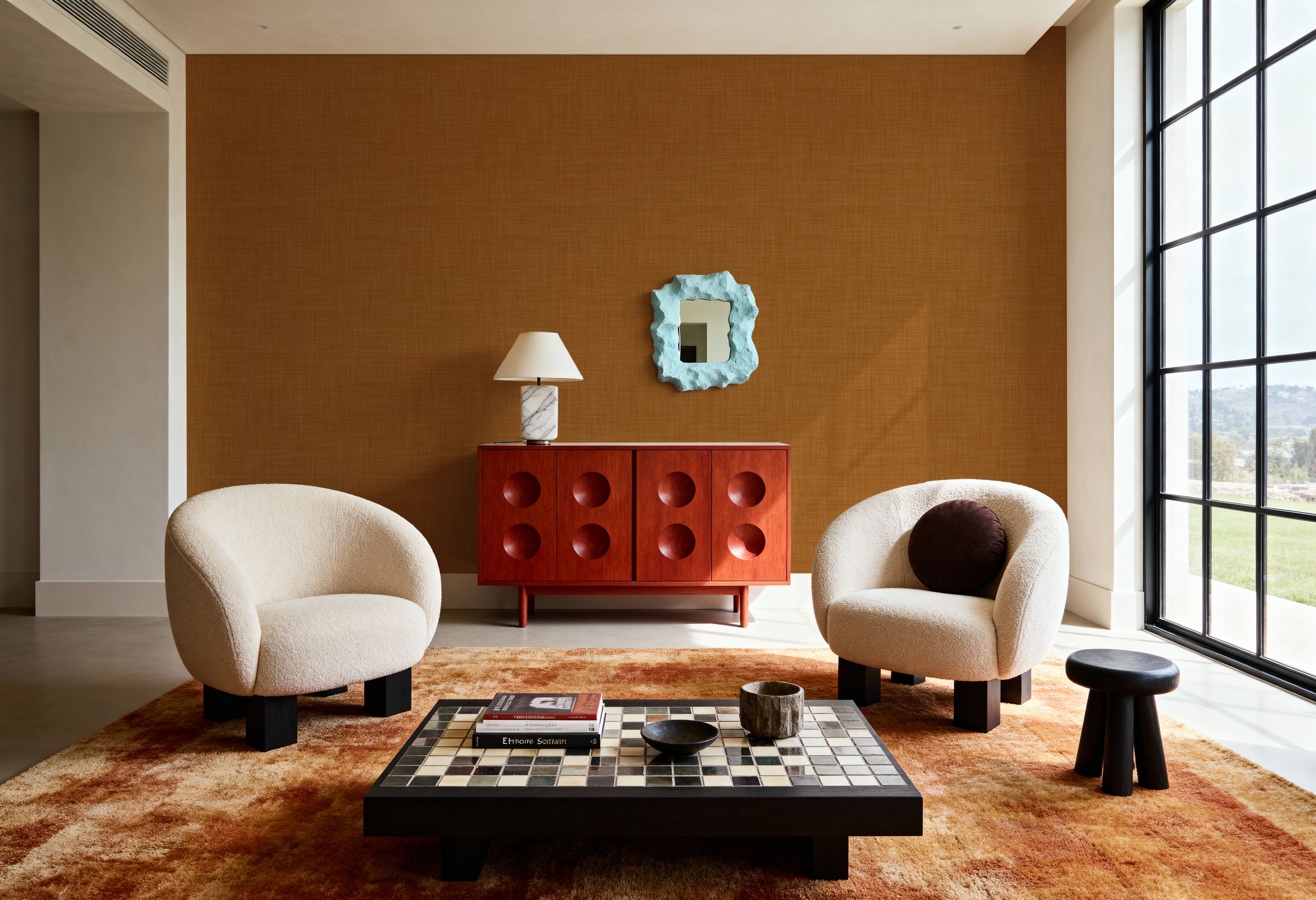 Mottled Linen Effect, Orange, Wallpaper