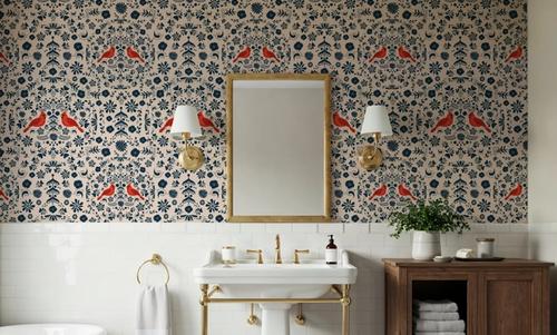 Cardinal Christmas, Blue on Cream