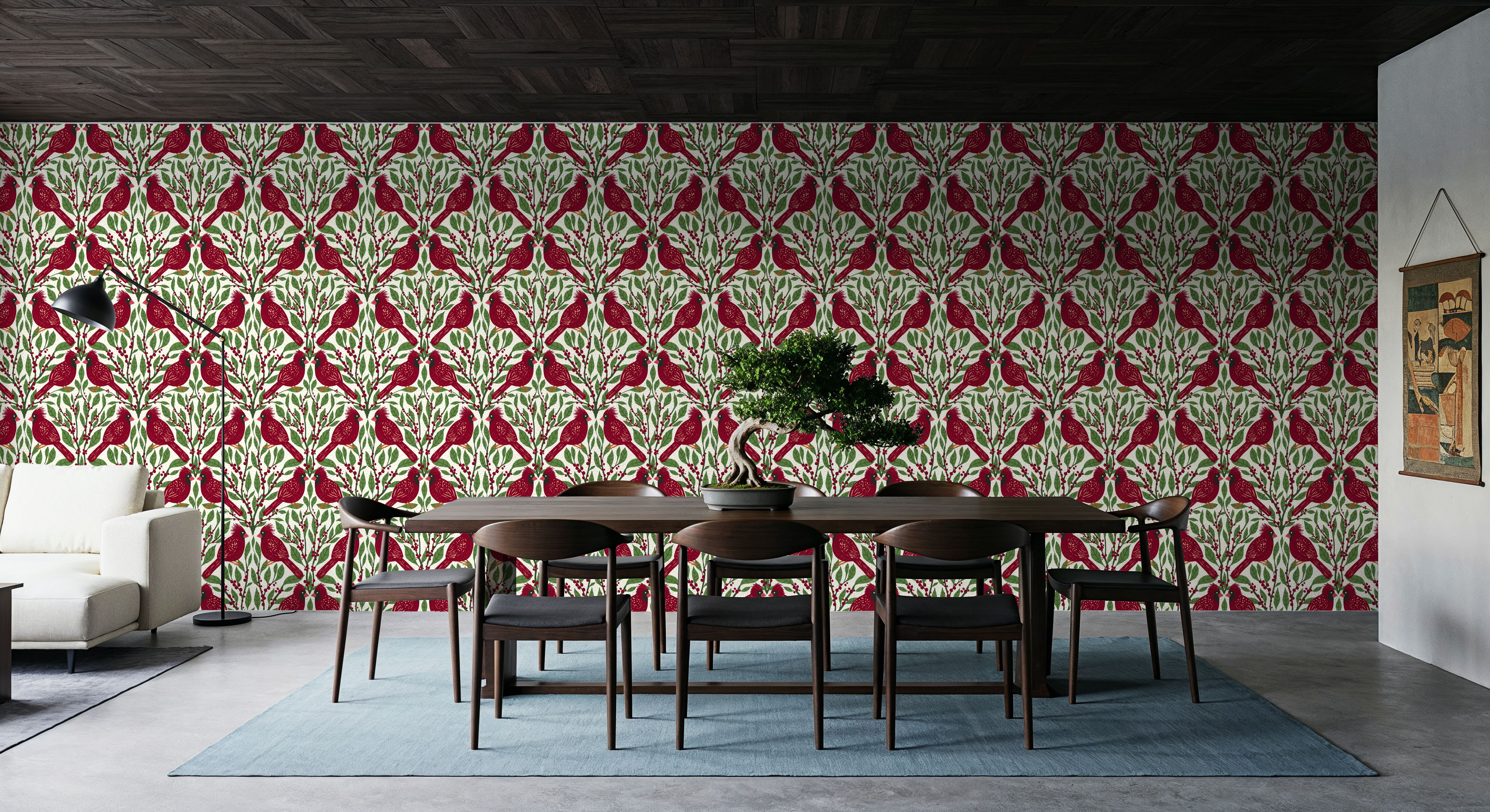 Cardinals & Winterberries, Green