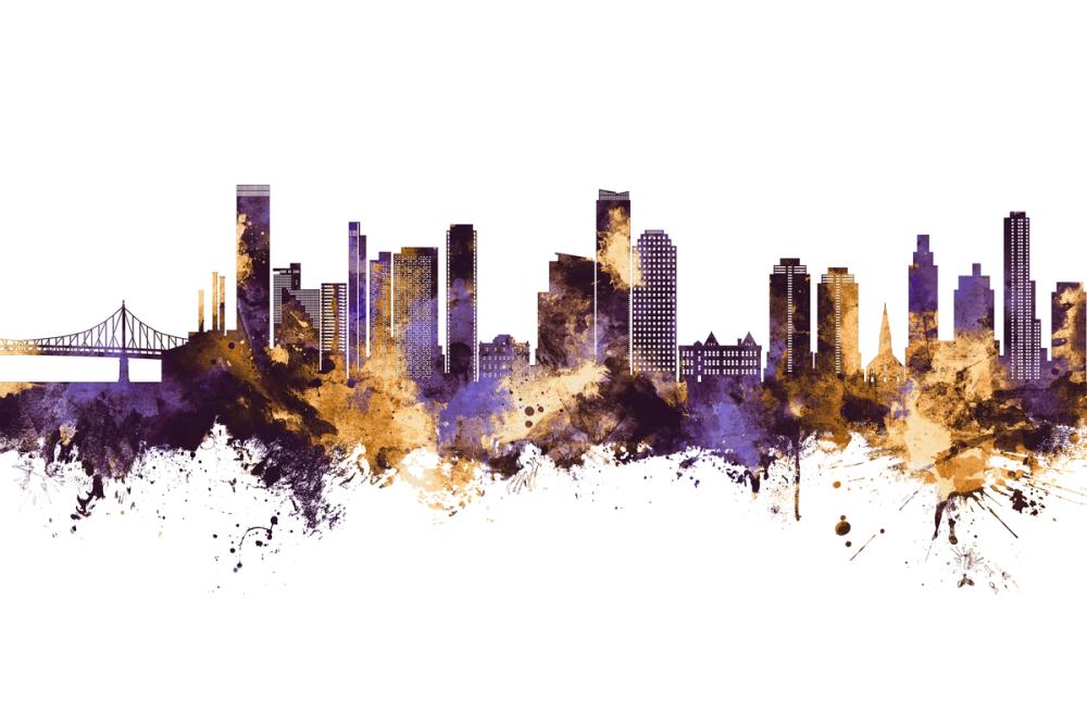 Queens New York Skyline Purple & Gold