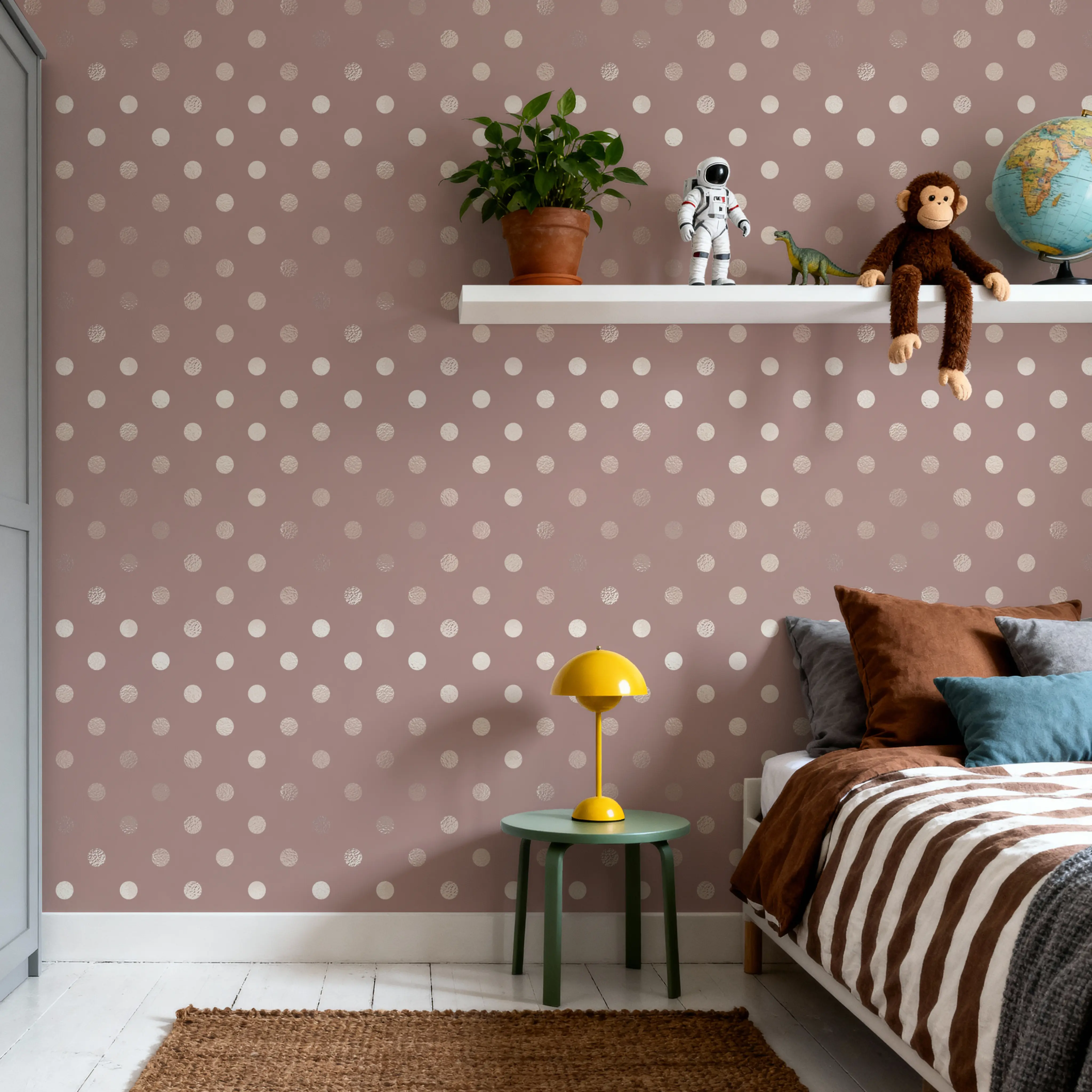 Wallpaper - Elsa - Polka Dots - Brown - Kids' Room - Wallism UK - Peel & Stick or Paste-the-Wall