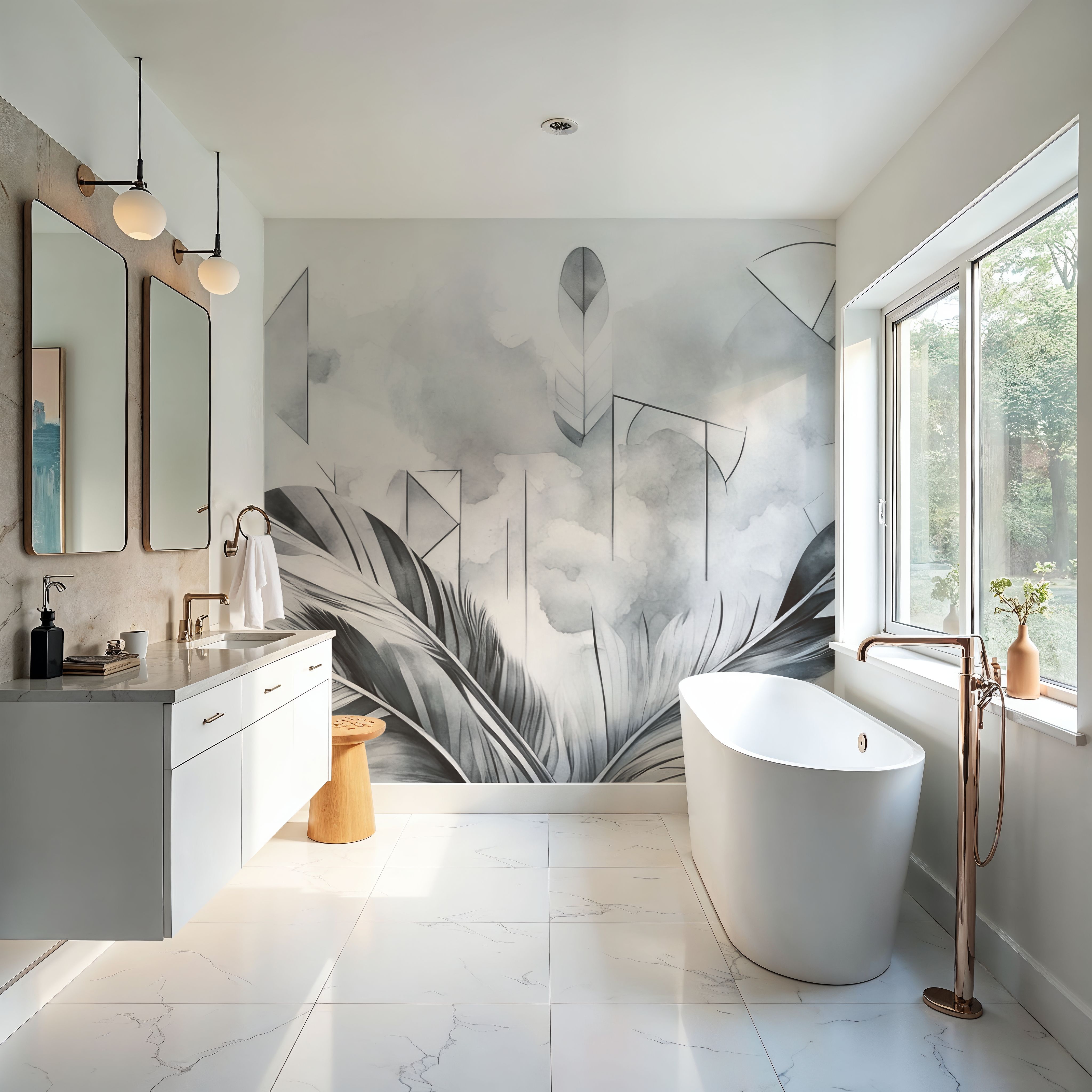 Feather Geometry Gray, Tapet