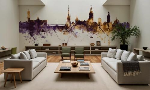 Stockholm Skyline Purple & Gold