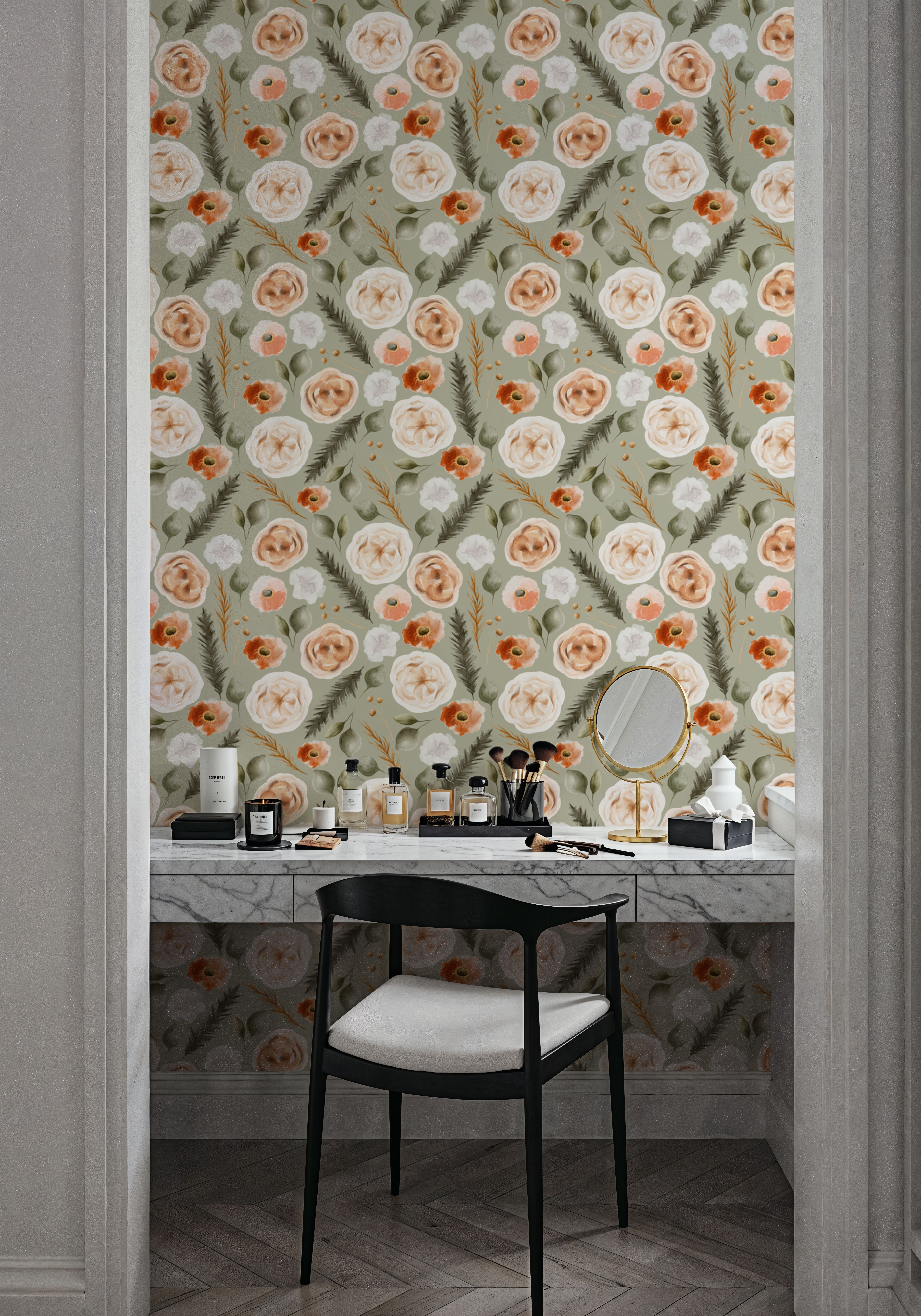 Poppies And Roses, Wallpaper