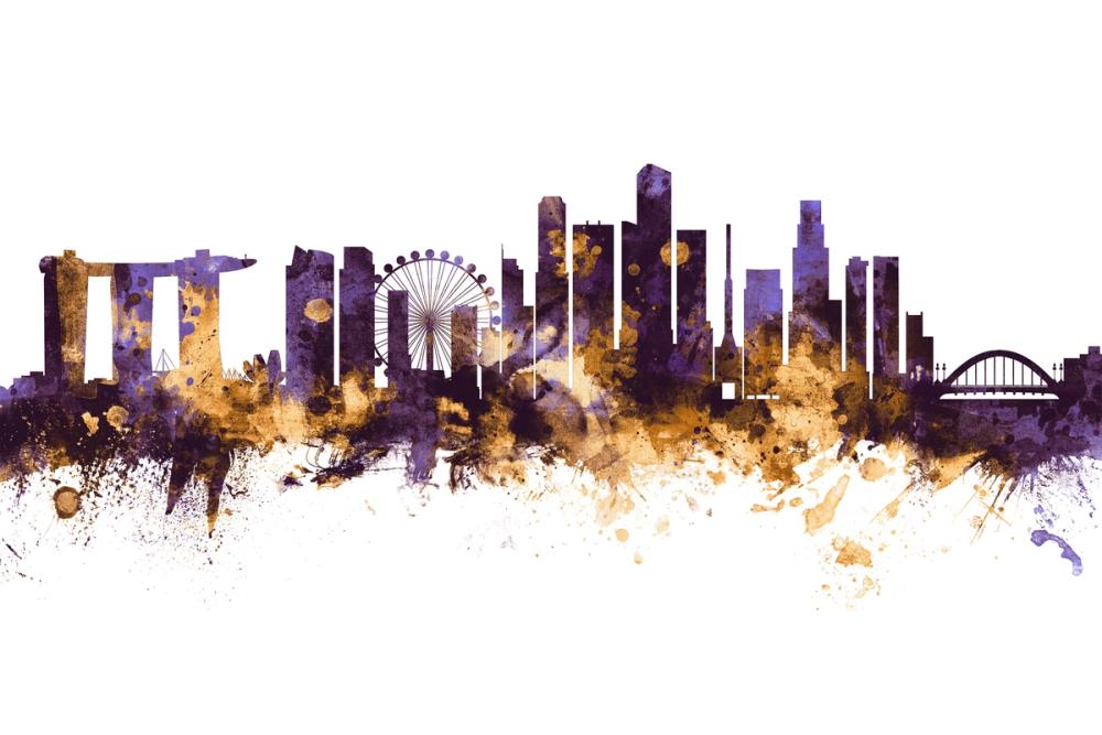 Singapore Skyline Purple & Gold