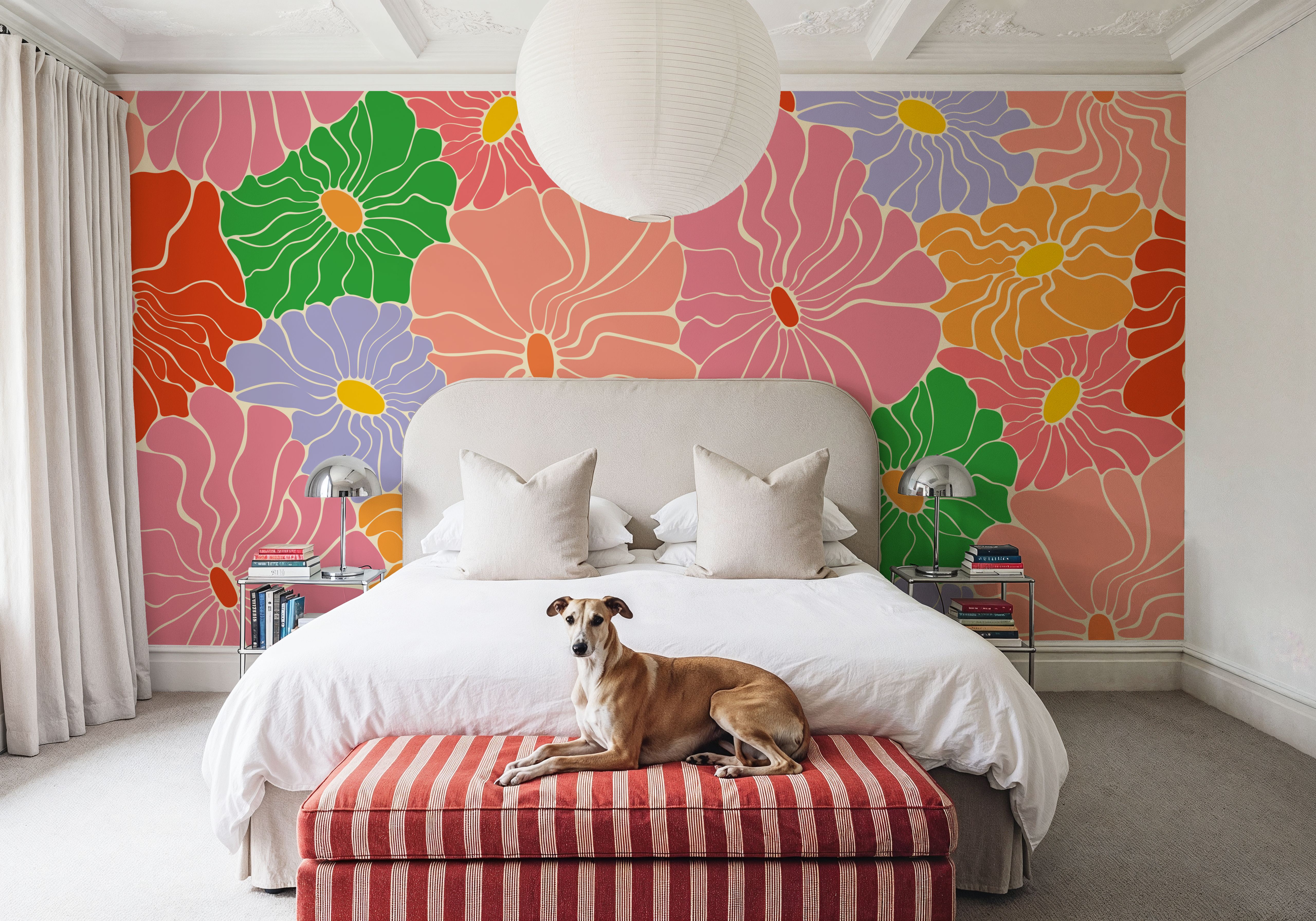 Cool Fluid Flowers Mural, Bright Multi, Wallpaper