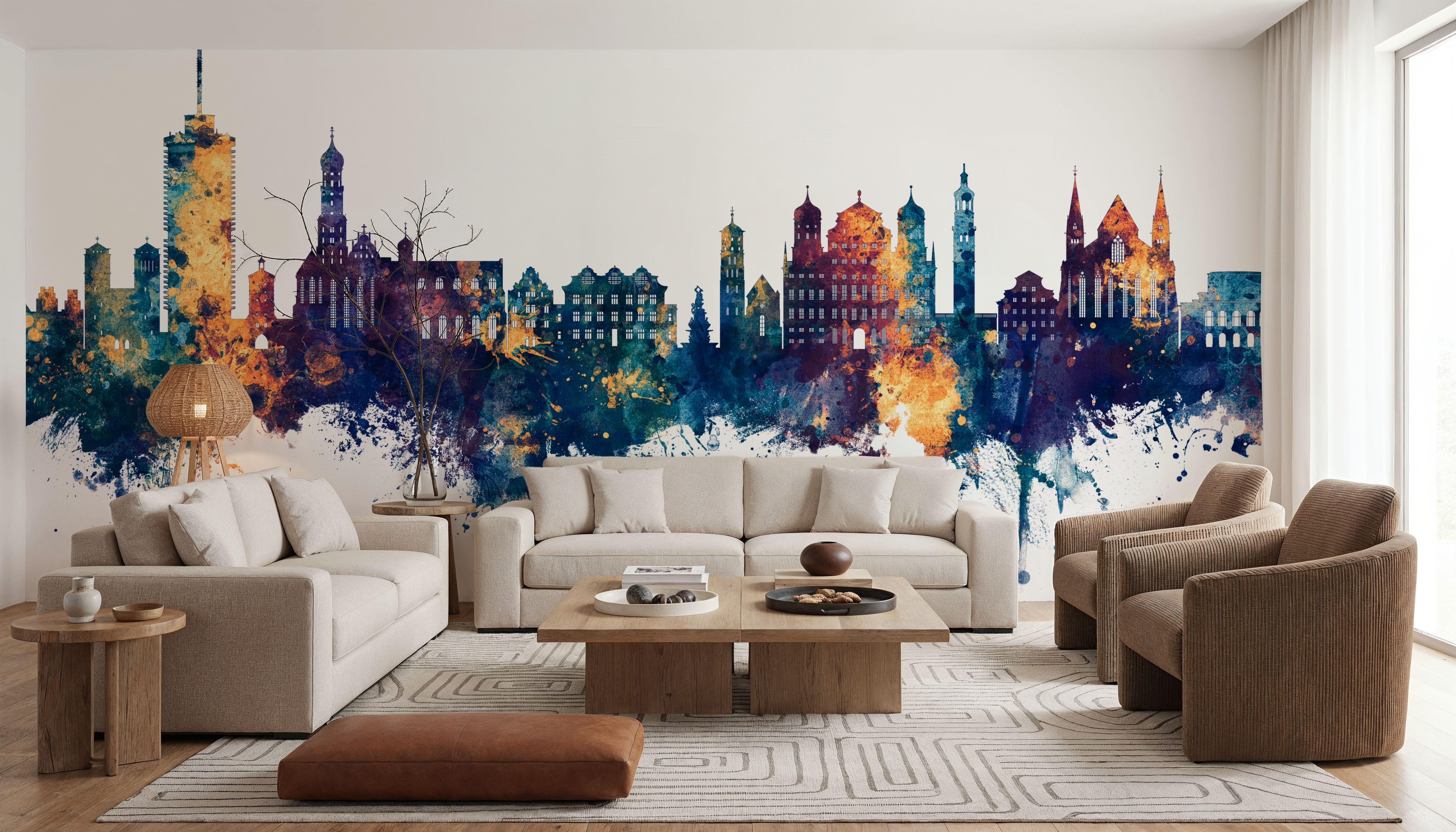 Augsburg Germany Skyline Blue & Bronze, Tapeten