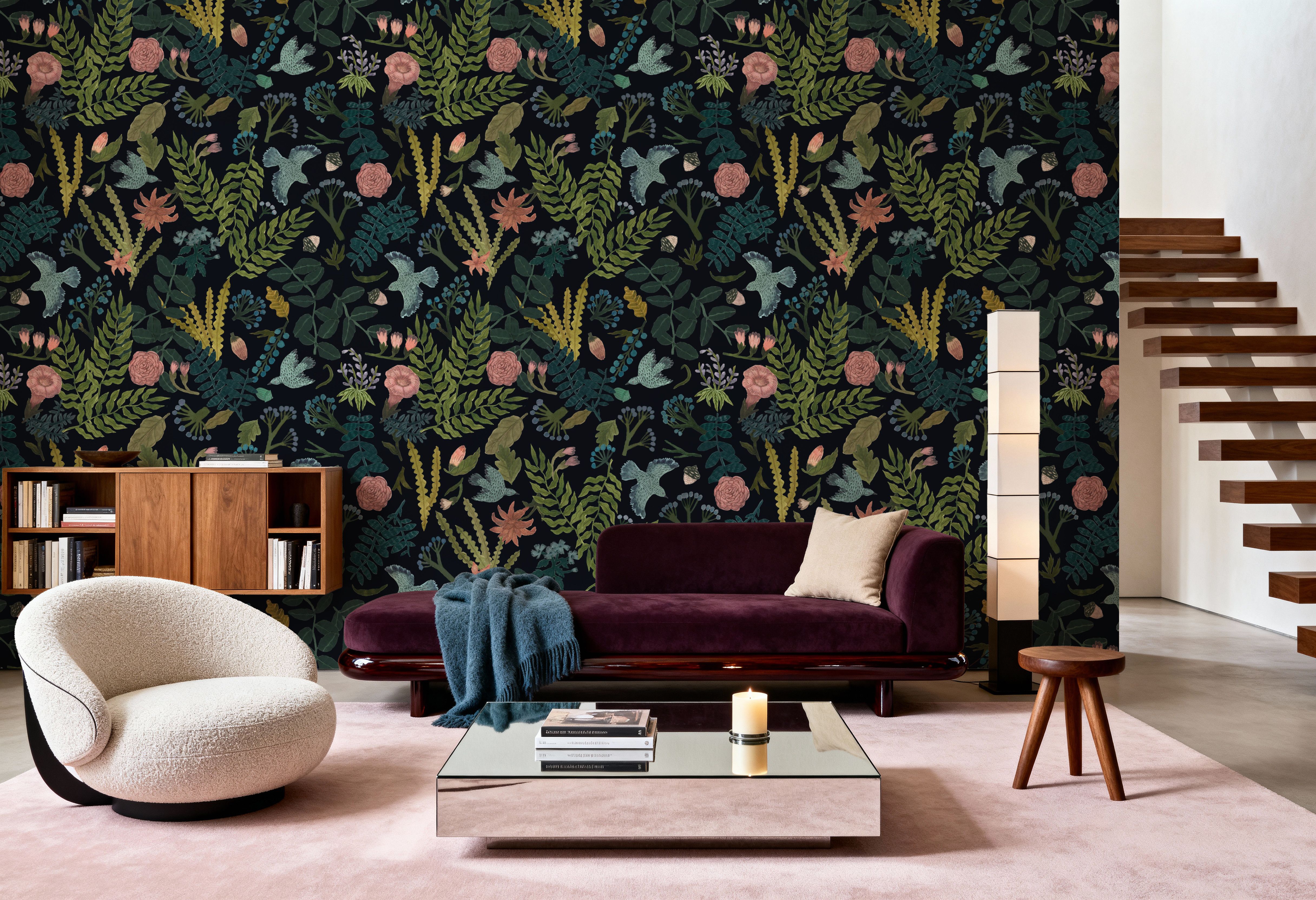 Wonderland Birds, Dark, Wallpaper