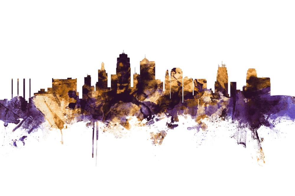 Kansas City Missouri Skyline Purple & Gold
