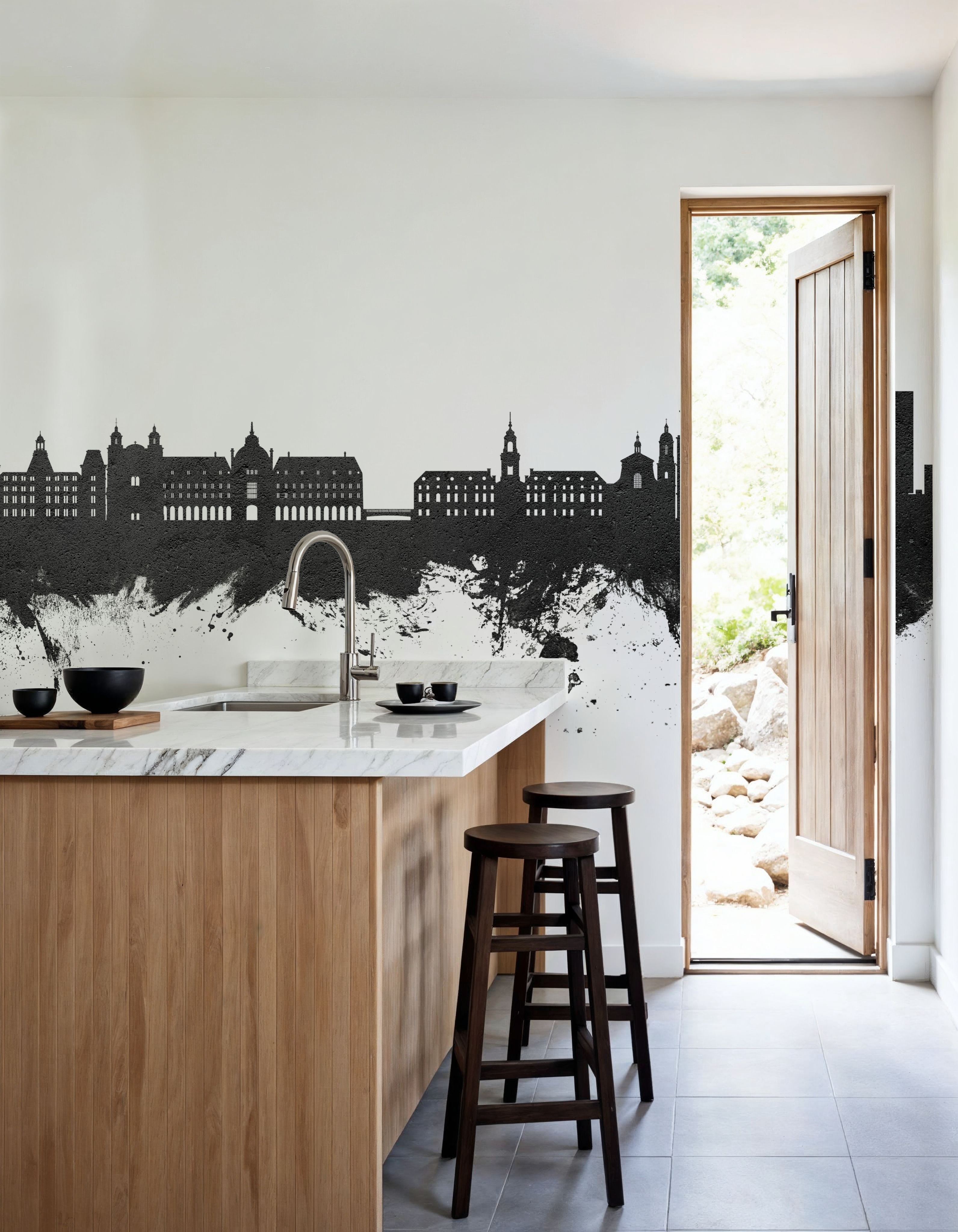 Rennes France Skyline Black & White