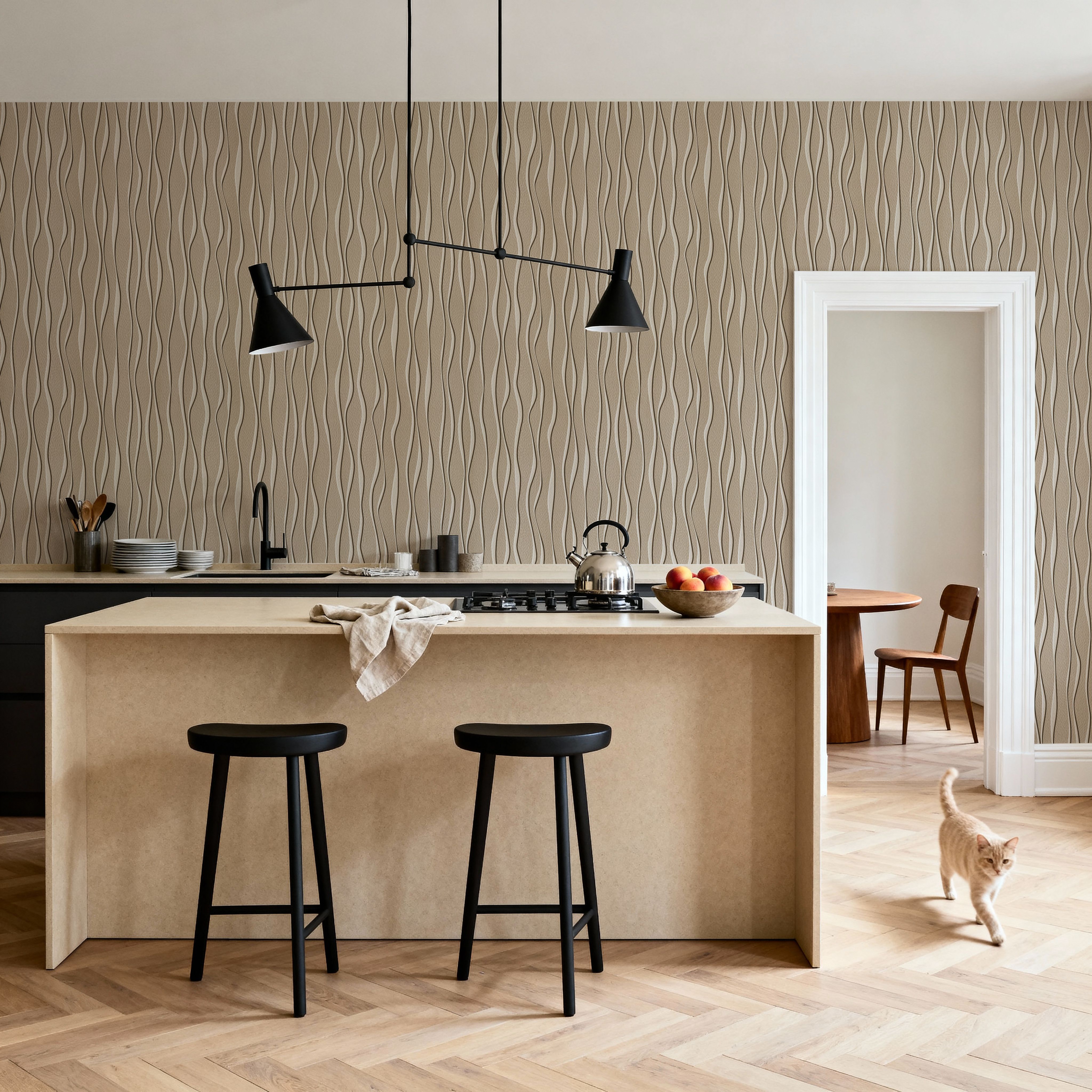 Swaying Lines, Beige, Wallpaper