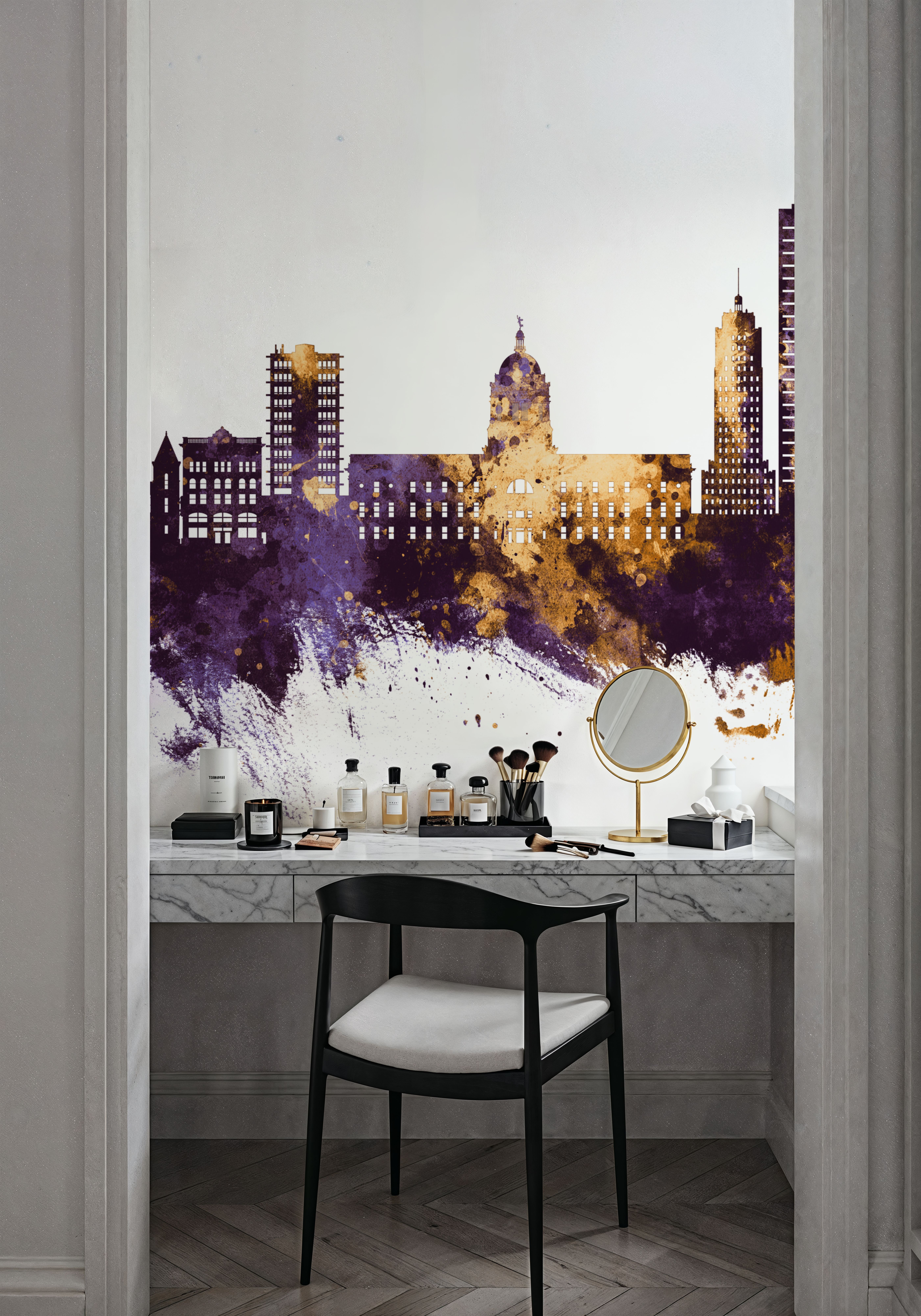 Fort Wayne Indiana Skyline Purple & Gold