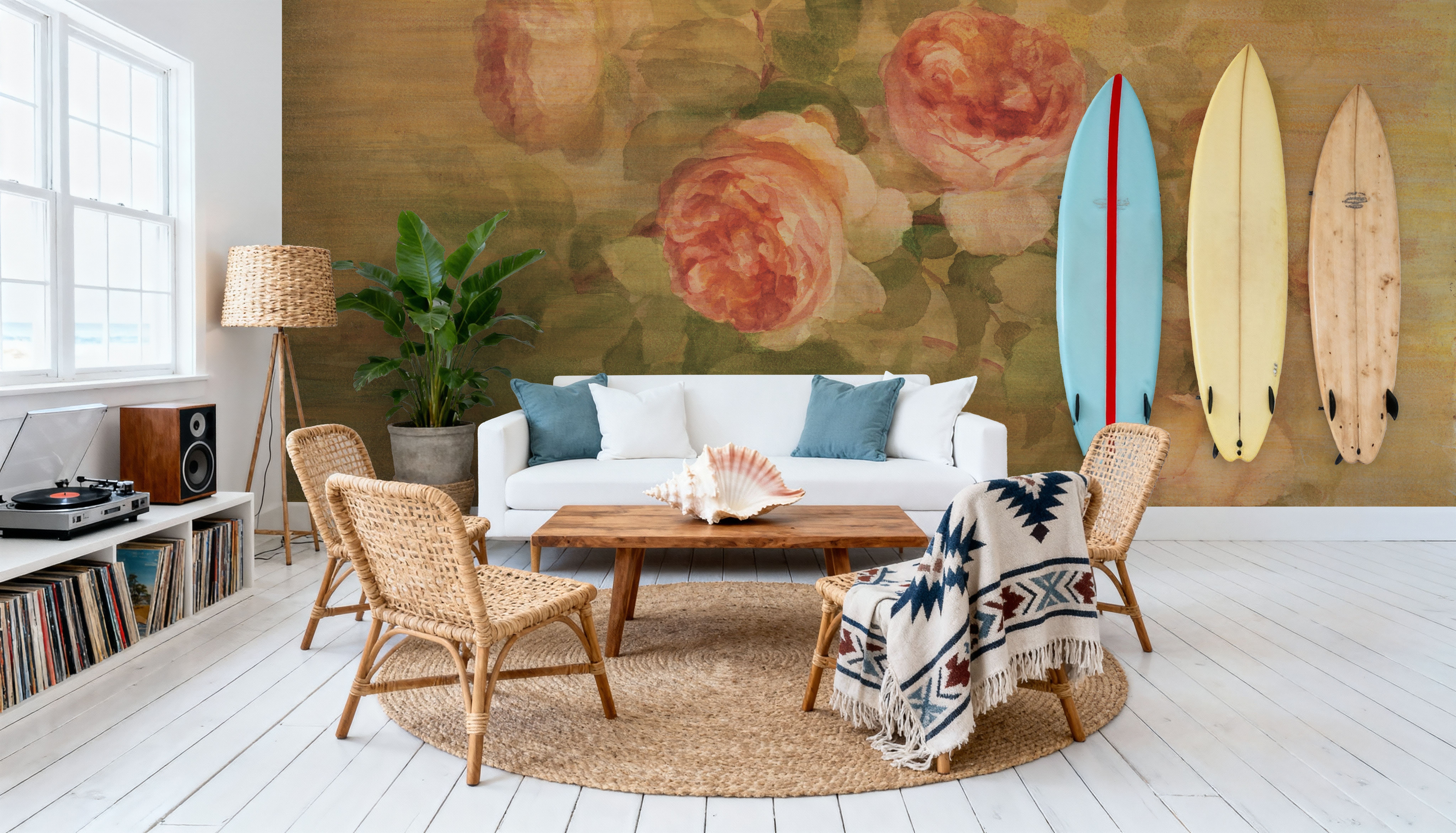 Vintage Roses on Green I